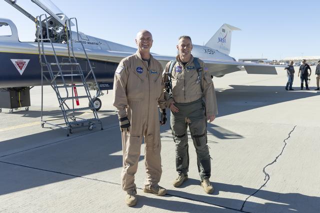 NASA image: NASA X-59 Chase Pilot Congratulates Aircraft Pilot After Historic First Flight