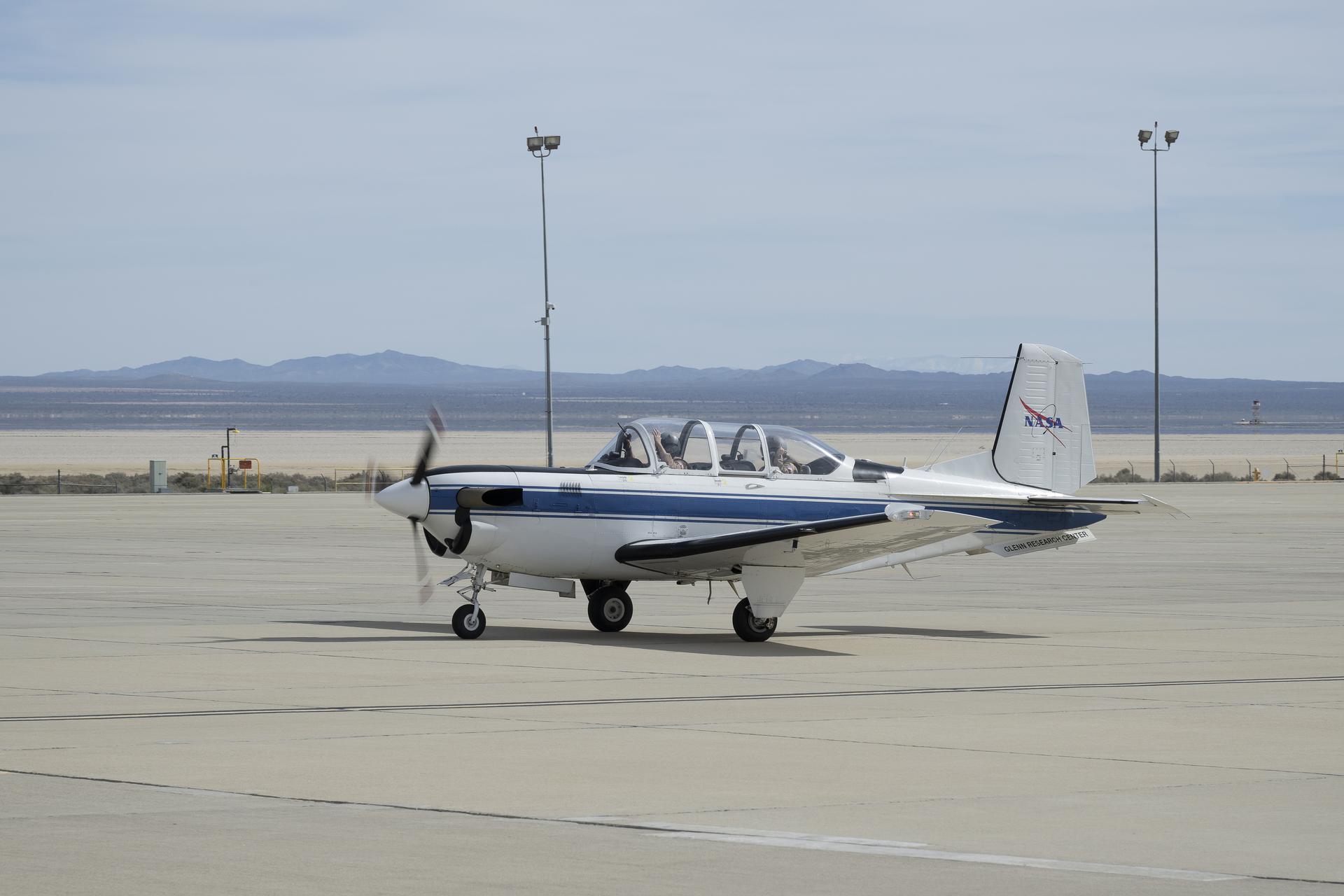 A NASA T-34 aircraft, tail number 602, arrived at NASA’s Armstrong Flight Research Center in Edwards, California, on Feb. 14, 2026. This aircraft was flown from NASA’s Glenn Research Center in Cleveland, to NASA Armstrong, to be evaluated for use as a flight research and pilot training platform for the center.