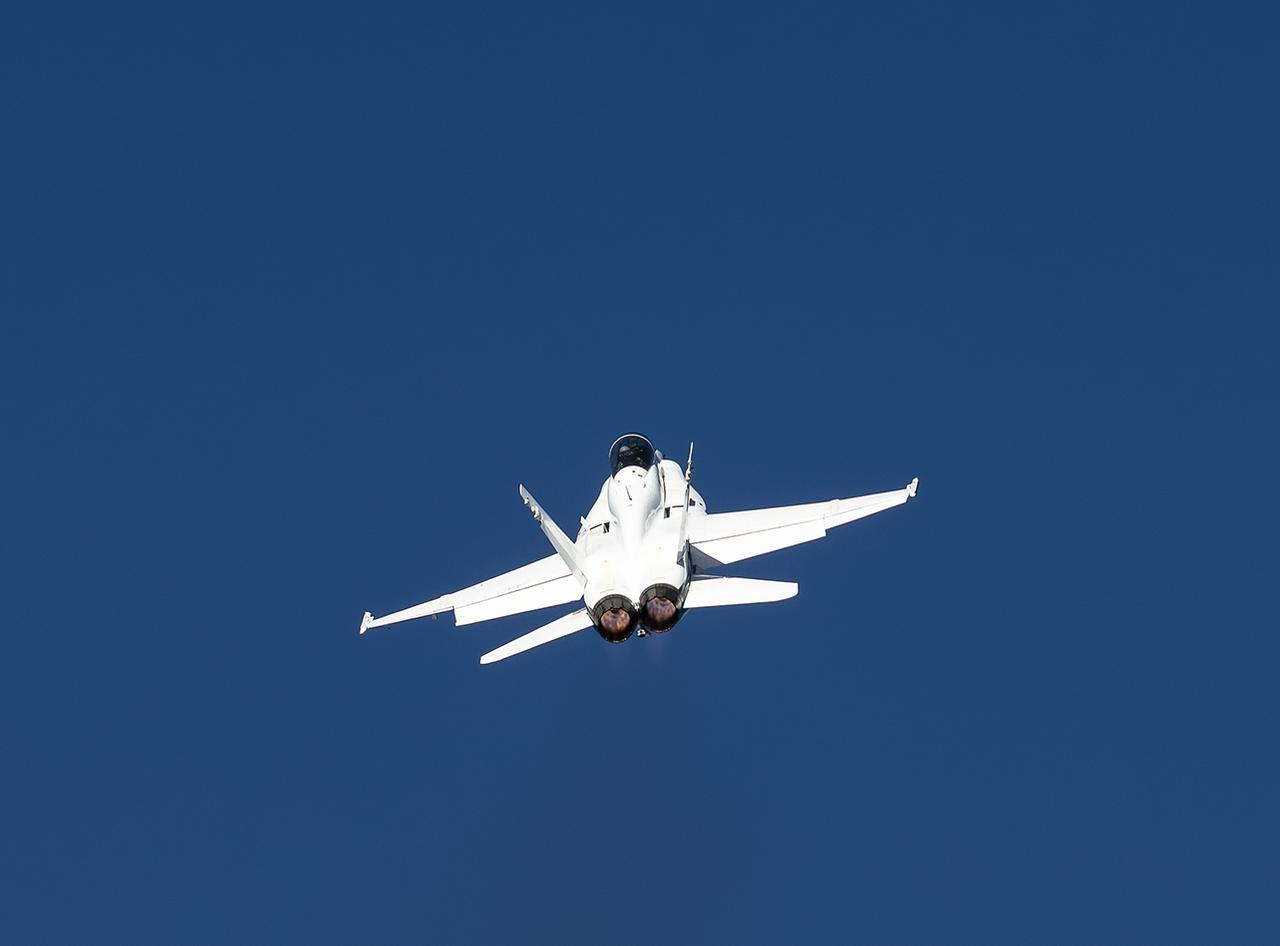 A NASA F/A‑18 aircraft flies over the Bakersfield Fire Department and surrounding community in California, on Friday, Sept. 11, 2026. The aircraft is based at NASA’s Armstrong Flight Research Center in Edwards, California. The flyover was part of an event honoring the 25th anniversary of Sept. 11, 2001.