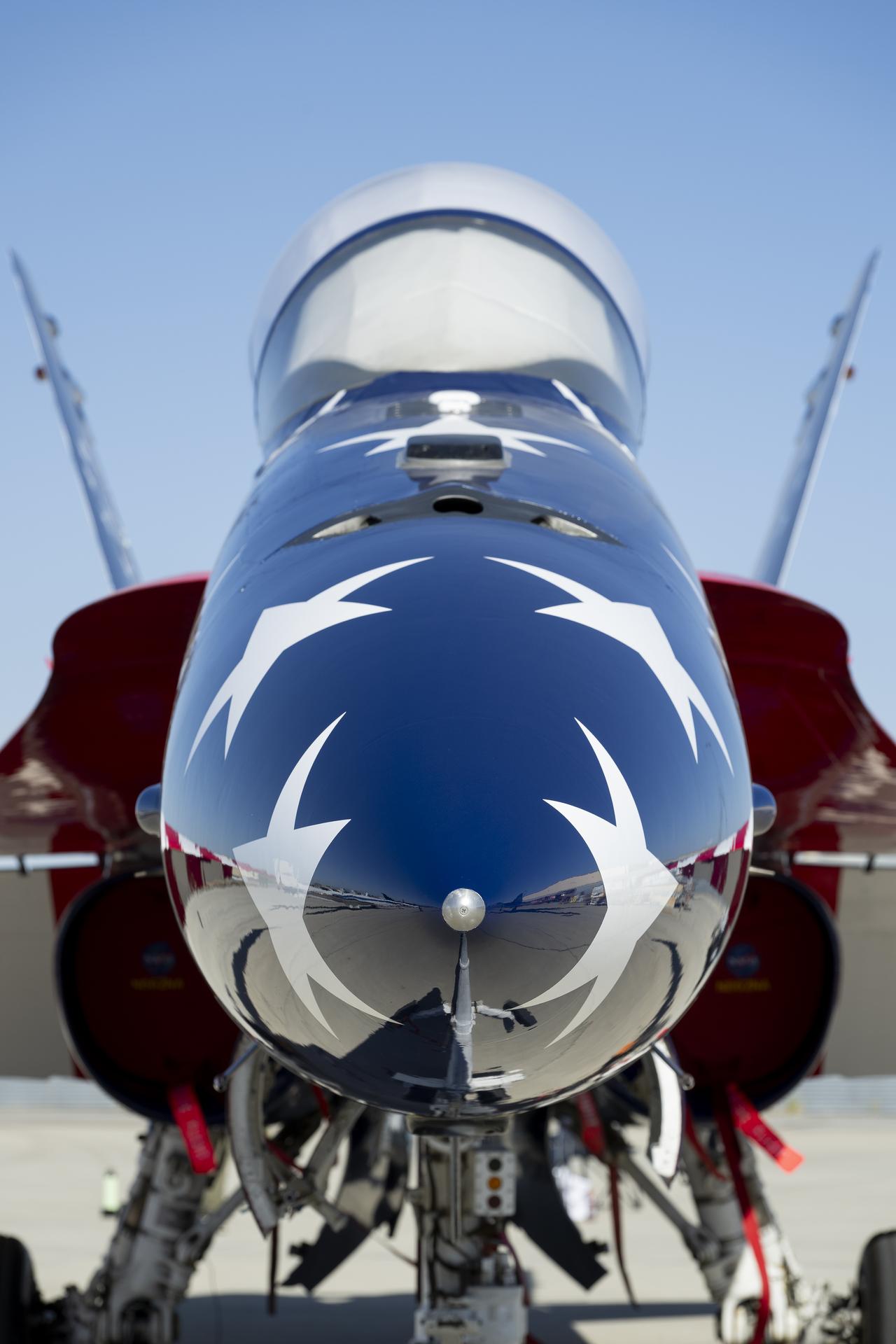 A red, white, and blue F/A-18 from NASA’s Armstrong Flight Research Center in Edwards, California, participated in Red, White, and Boom, the U.S. Air Force Test Center’s celebration of America’s 250th anniversary and NASA Armstrong’s commemoration of its 80th year at Edwards Air Force Base on Friday, Sept. 18, 2026. The event brought together the workforce, families, and the Edwards community for a high‑energy day featuring a Flightline 5K, Ramp Fest and STEM Expo, static aircraft displays, hands‑on STEM activities, and a NASA flyover with sonic boom.