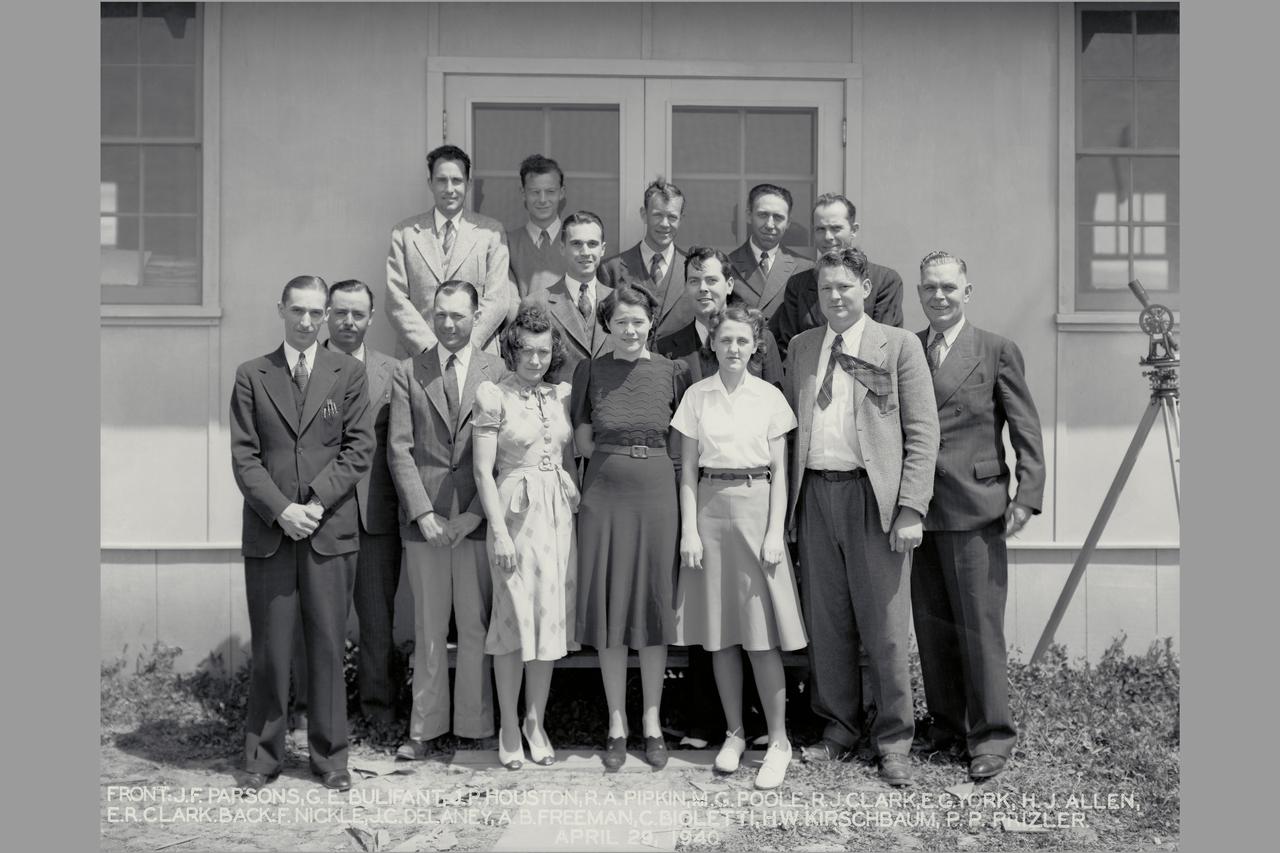 Arriving Engineers were John Parsons and Ferril Nickle (January 29, 1940) They were the first permanent members of the laboratory's staff on site. Other early arrivals from Langley were: Carlton Bioletti, March 1; Arthur B. Freeman, March 2; Edward R. Sharp, March 11; Manie G Poole, March 11; H. Julian Allen, April 13; Geroge E. Bulifant, April 17; Howard W. Krischbaum, April 29; and John P. Houston, April 29. Russ Robinson on-site representative of the construction group and their  support staff E York, R Pippen.