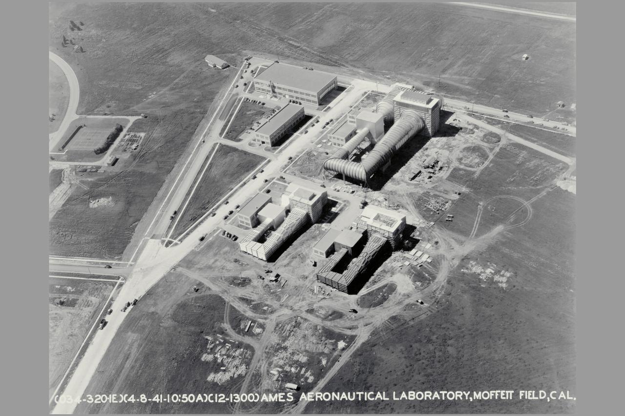 Ames Aernautical Laboratory aerial; 7x10's and 16ft wind tunnels, N-219, N-220 and construction shack