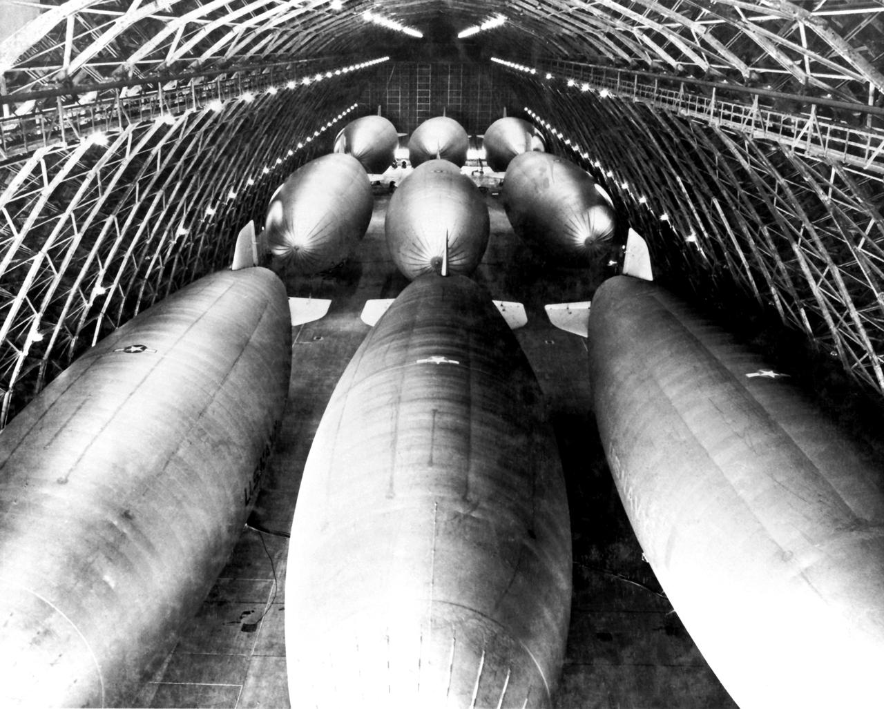 Navy Nine Blimps inflated in Hangar, NAS Sunnyvale, CA