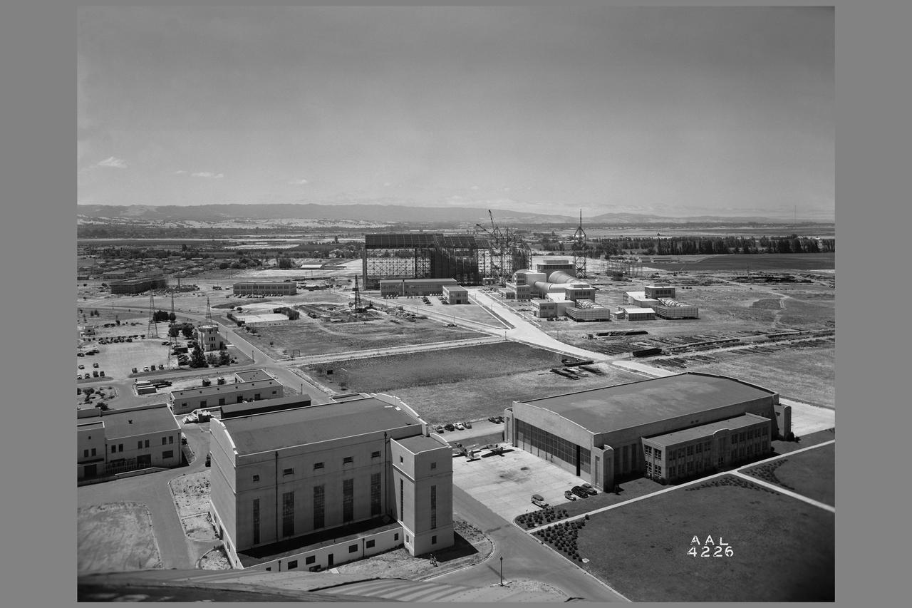 Panarama from Navy air ship dock showing NACA Ames grounds
