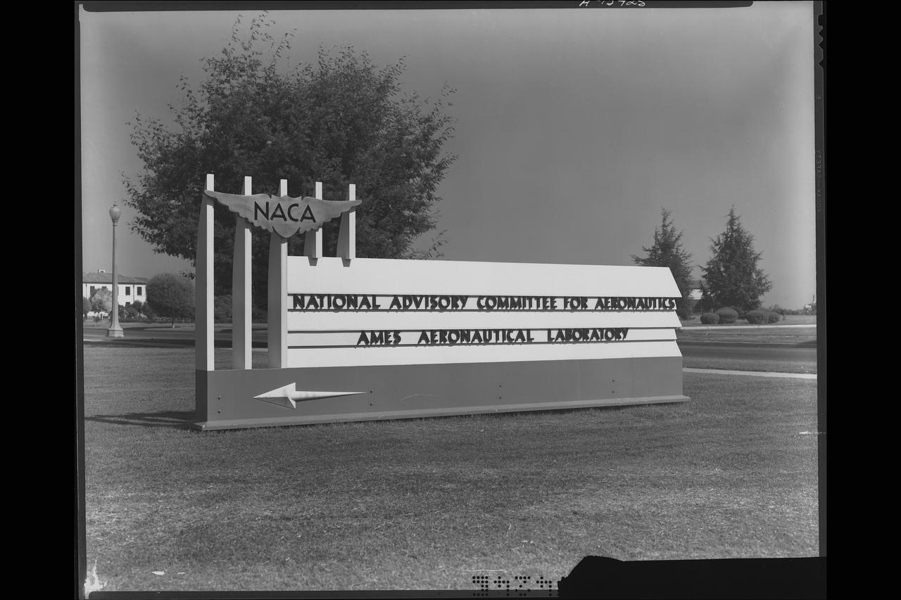 NACA (National Advisory Committee for Aeronautics) sign at entrance to Ames Laboratory