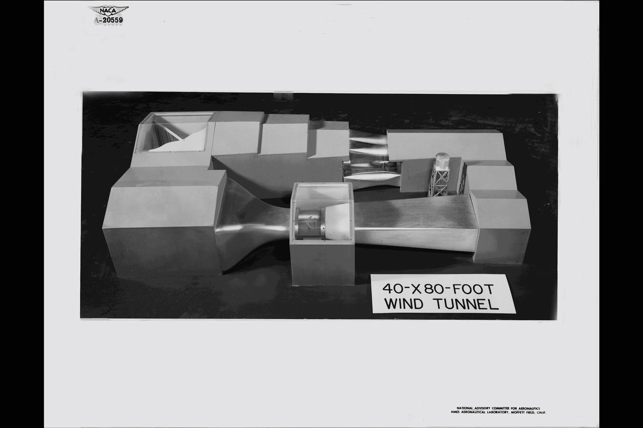 MODEL OF NACA Ames Research Center's 40 BY 80 FOOT SUBSONIC WIND TUNNEL.