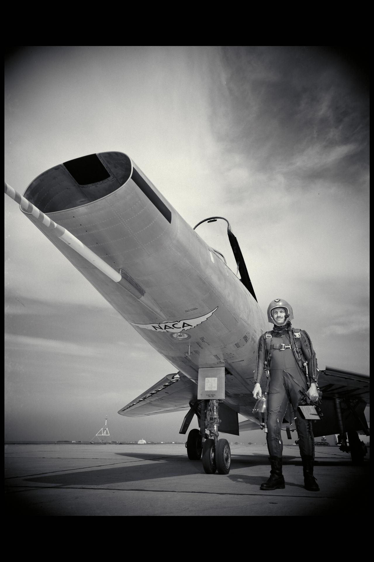 Pilot George Cooper with the North American F-100 airplane