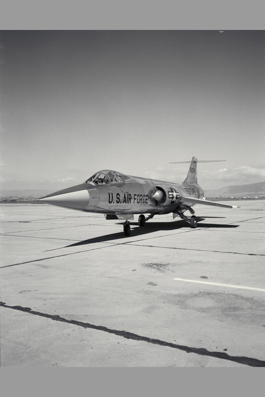 Lockheed JF-104A (AF56-745A Tail No. 60745) Starfighter airplane piloted by Fred Drinkwater  conducted flight testing that demonstrated steep approaches that were ultimately used by the space shuttle.  Steep descent testing, including power-off landing approaches and demonstration of minimum lift-to-drag ratio (L/D) landings came out of the interest in the use of low L/D lifting bodies for recovery to landing from space. Note:  Used in publication in Flight Research at Ames;  57 Years of Development and Validation of Aeronautical Technology NASA SP-1998-3300 fig 93