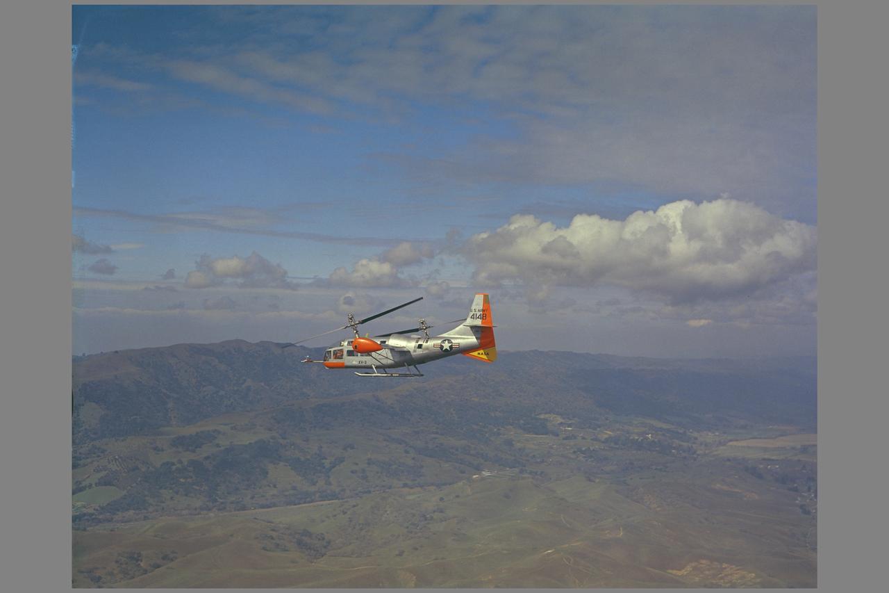 BELL XV-3 (AF54-148) Convertiplane (experimental tilt rotor) IN FLIGHT Note:  Used in publication in Flight Research at Ames;  57 Years of Development and Validation of Aeronautical Technology NASA SP-1998-3300 fig. 121