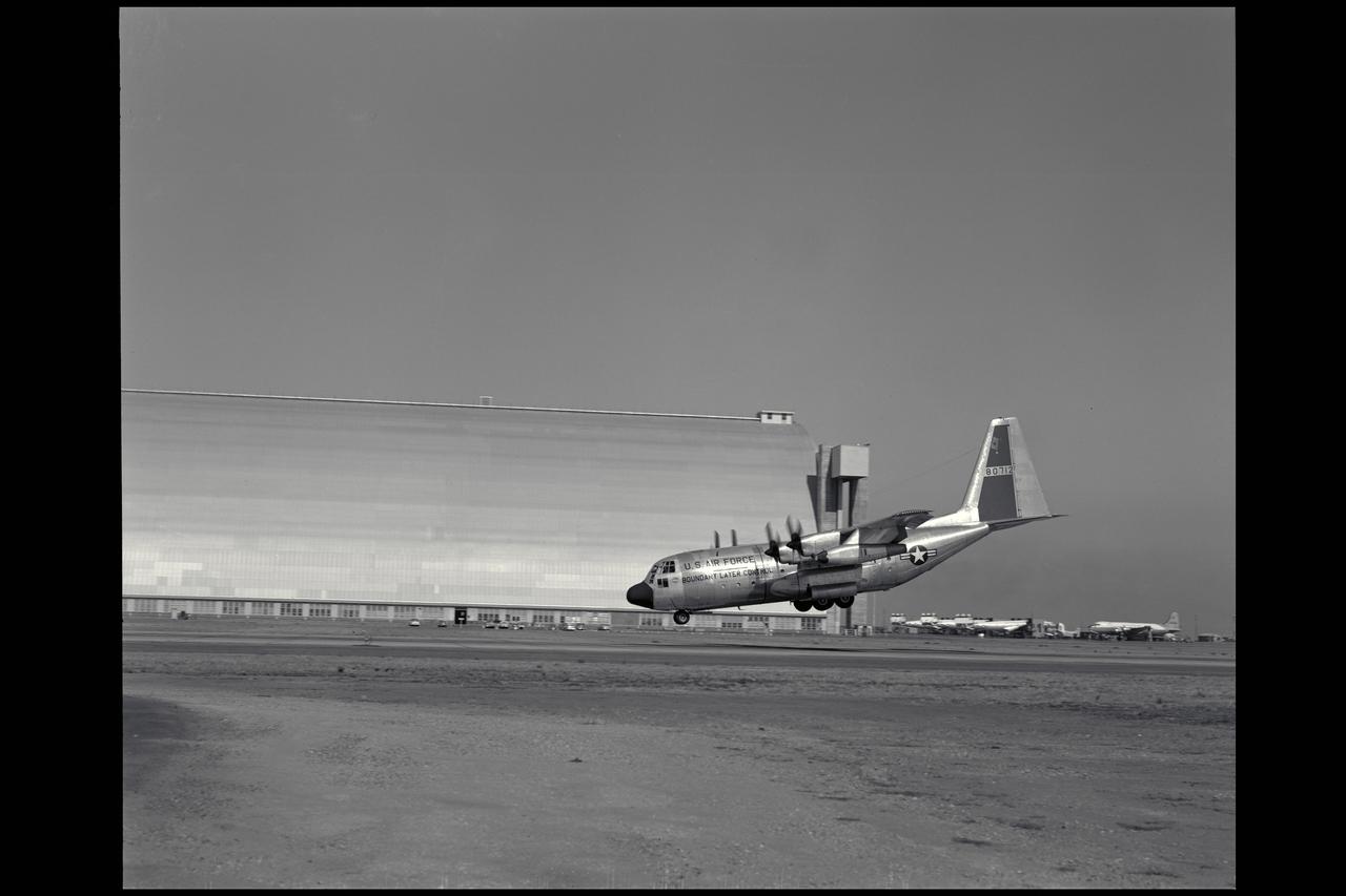 Lockheed NC-130B (AF58-712) Aircraft. A Study of STOL Operational Techniques; landing approach. Nose-low pitch attitude of the aircraft was required in wave-off (or go-around) at 85 knots with flaps 70 degrees. An increase in stall-speed margin could be required to produce a more positive climb angle. (Nov 1962) Note: Used in publication in Flight Research at Ames; 57 Years of Development and Validation of Aeronautical Technology NASA SP-1998-3300 fig. 104; 60yrs at Ames, Atmosphere of Freedom NASA SP-2000-4314
