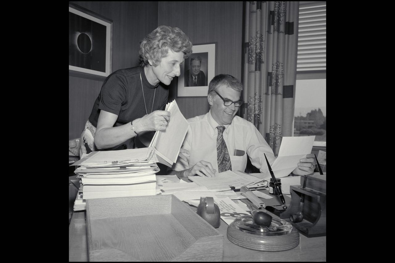 Dr Hans Mark, Ames Director in his office with his secretary Edie Watson