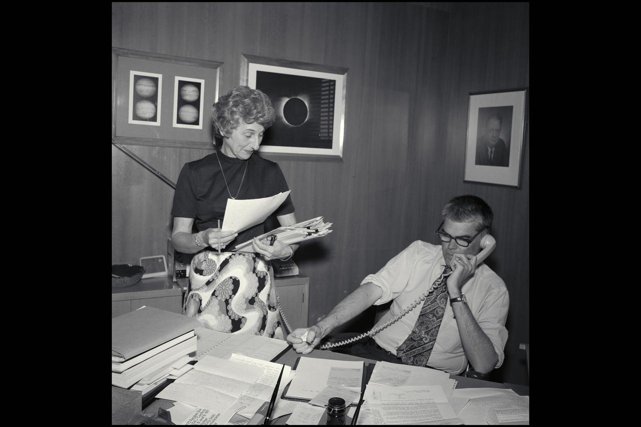 Dr Hans Mark, Ames Director in his office with his secretary Edie Watson