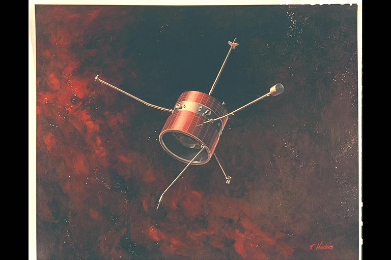 Artist: T Howard Interplanetary Pioneer 6 Spacecraft launched in 1965 to study the sun.
