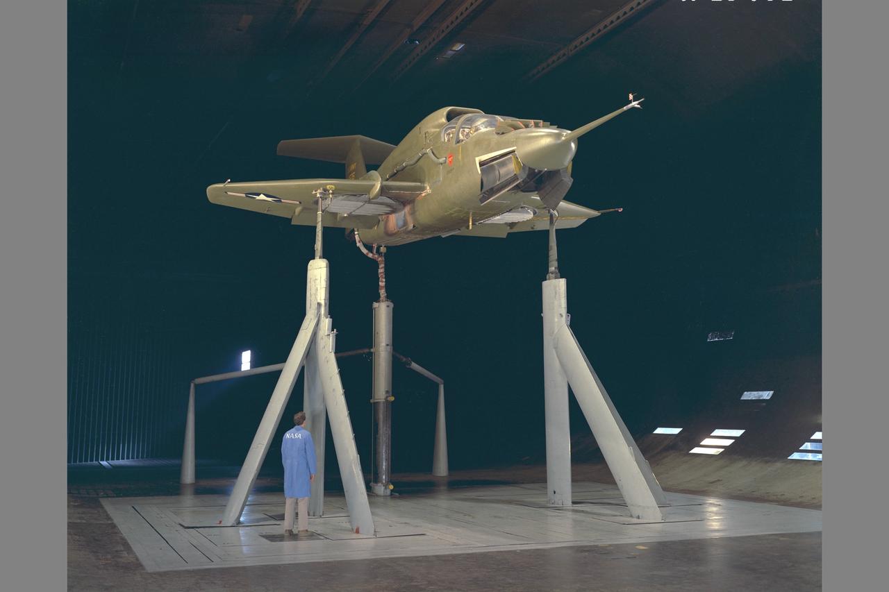 XV-5A airplane installed in 40x80ft Subsonic Wind Tunnel at NASA Ames Research Center with Tom Mills. The propulsive lift system was tested to determine power-on performance characteristics in preparation for flight tests.  Used in Memoiors of an Aeronautical Engineer, Flight Tests at Ames Research Center 1940-1970 NASA-SP-2002-4526 (Seth B. Anderson)