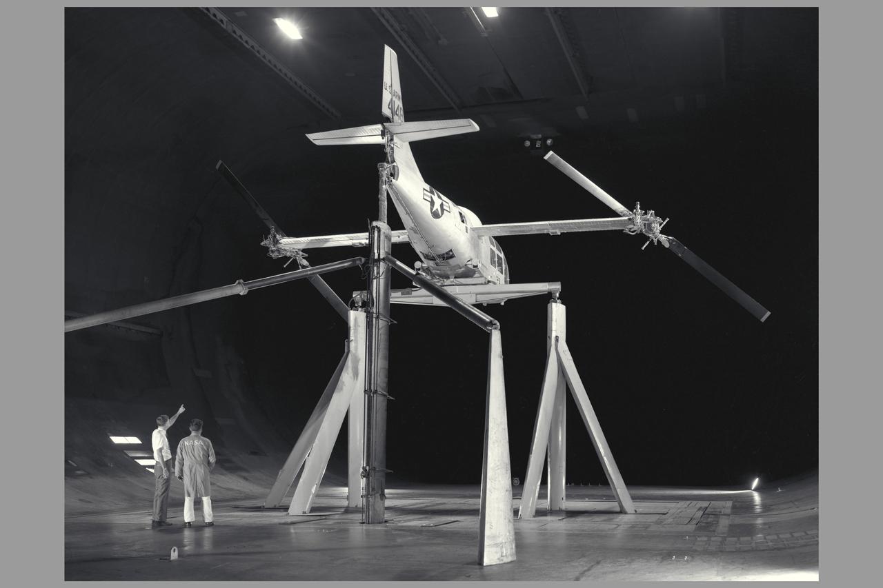 XV-3 from rear in Ames Reseach Center 40x80ft wind tunnel with K Edenborough and B. Ramsey