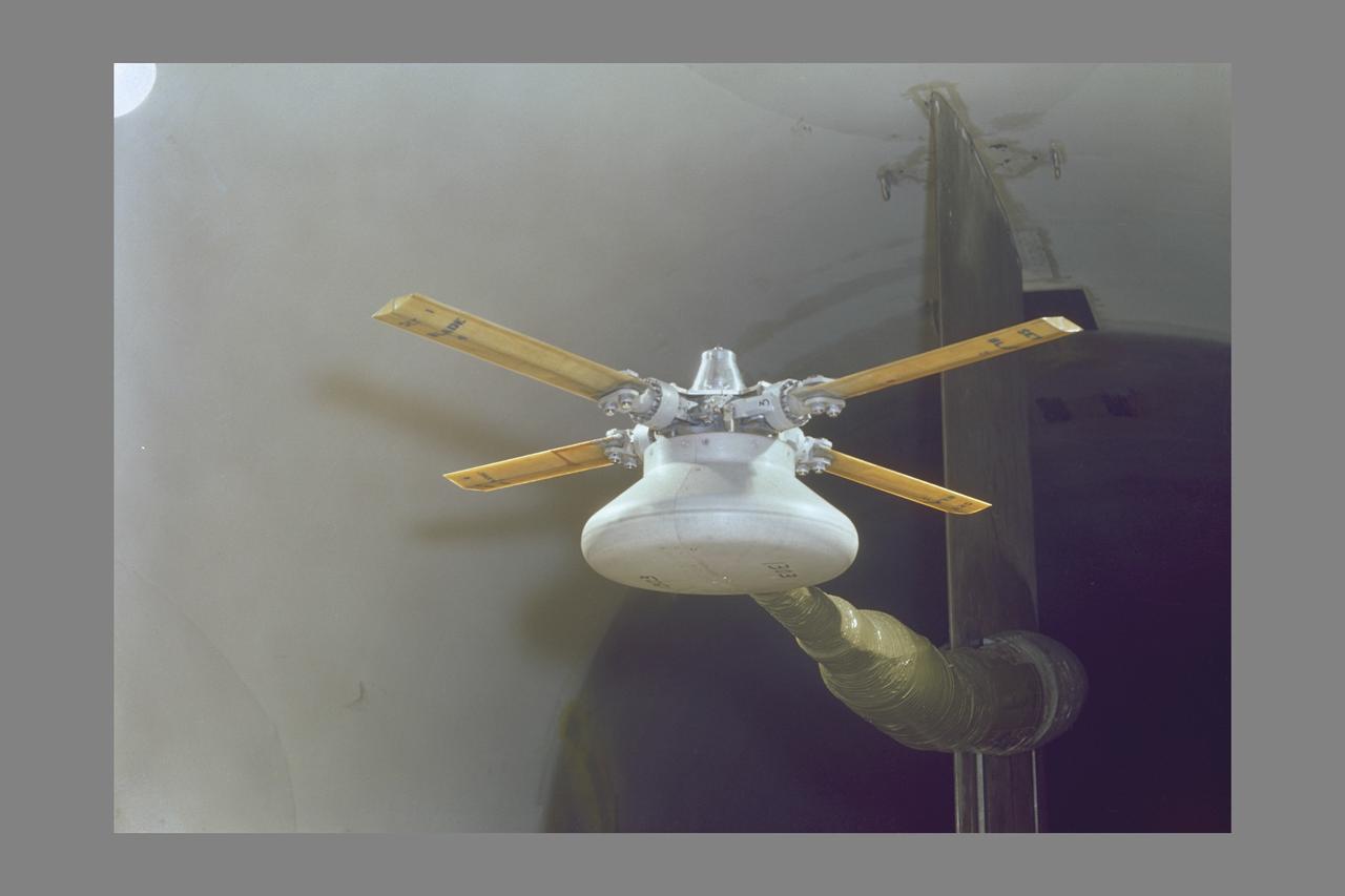 Ames Rotary Entry Vehicle #1  model in  REV-1 testing in the Ames Research Center 12ft. Pressure Wind Tunnel