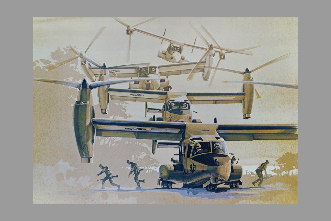 Artists' renderings of Bell XV-15 Army Configurations: Combat, Rescue and JVX