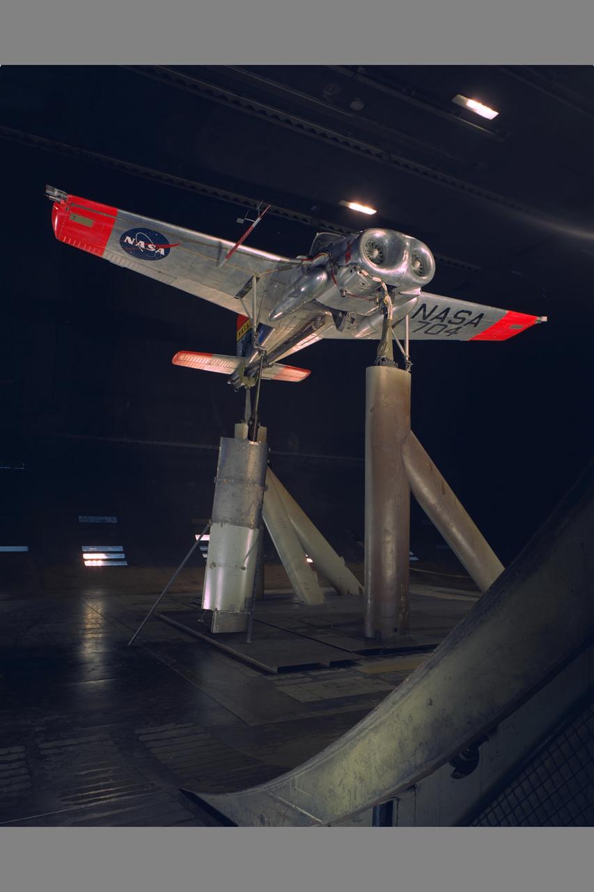 X-14 NASA 704 Full Scale Airplane tests in  40x80ft. Wind Tunnel (NORMAL MOUNTING) with Sy Sewell, NASA (left) and Ed Varette, Army (right)