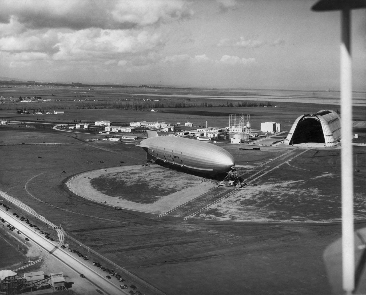 Navy USS Macon moored at south circle prior to flight NAS Sunnyvale, CA