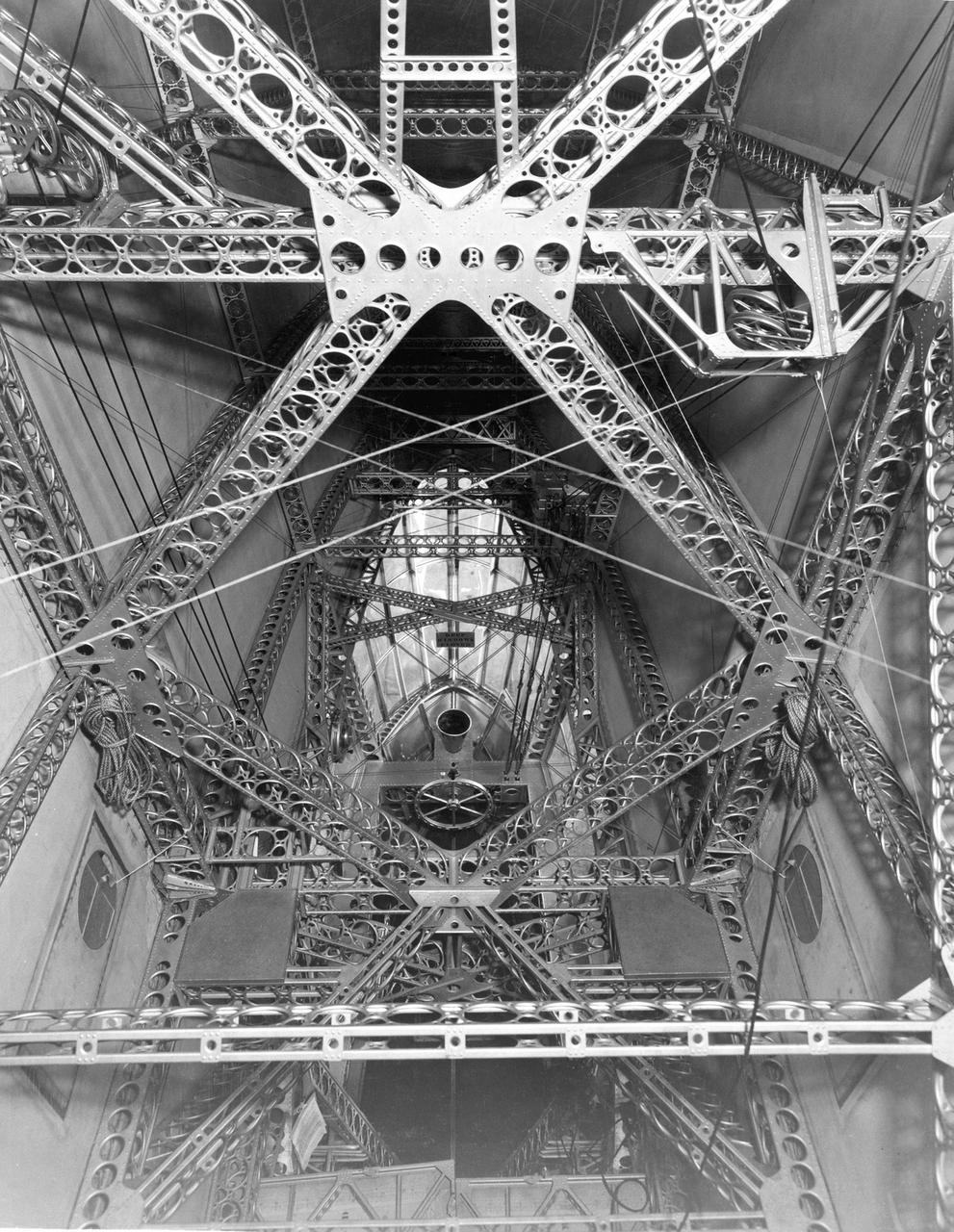 Navy View looking down inside lower Fin, USS Macon