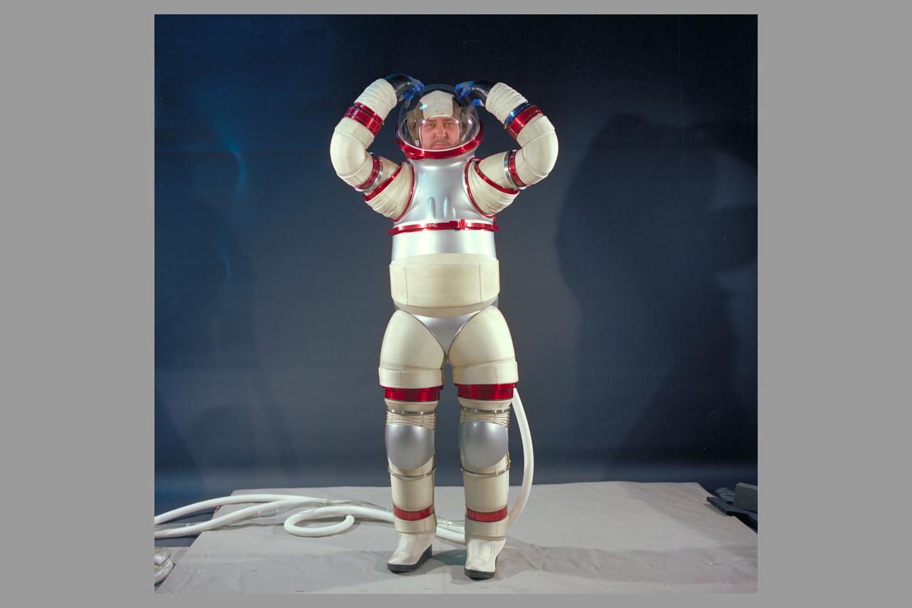 Vic Vykukal model the Ames developed AX-3 Hard Space Suit