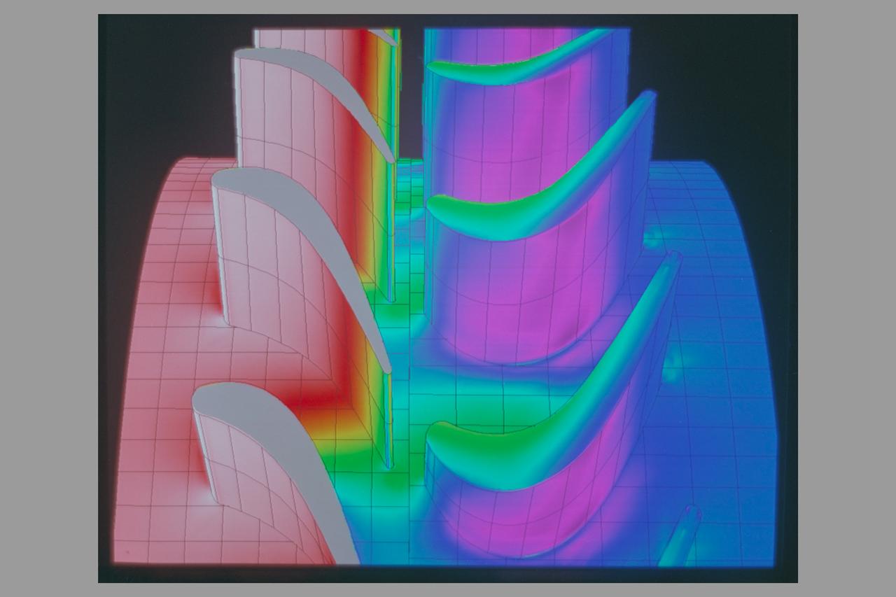 Navier Stokes: Rotor Stator Pressure and Velocity Vectors SSME