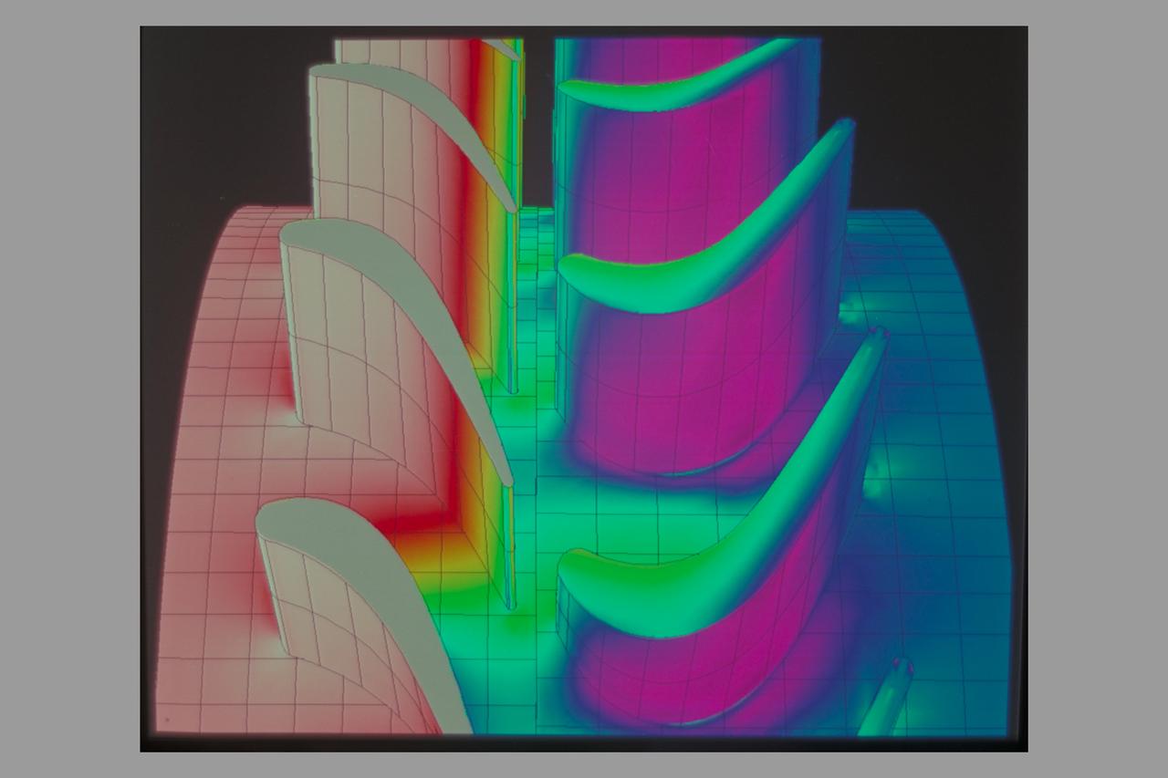 Navier Stokes: Rotor Stator Pressure and Velocity Vectors SSME