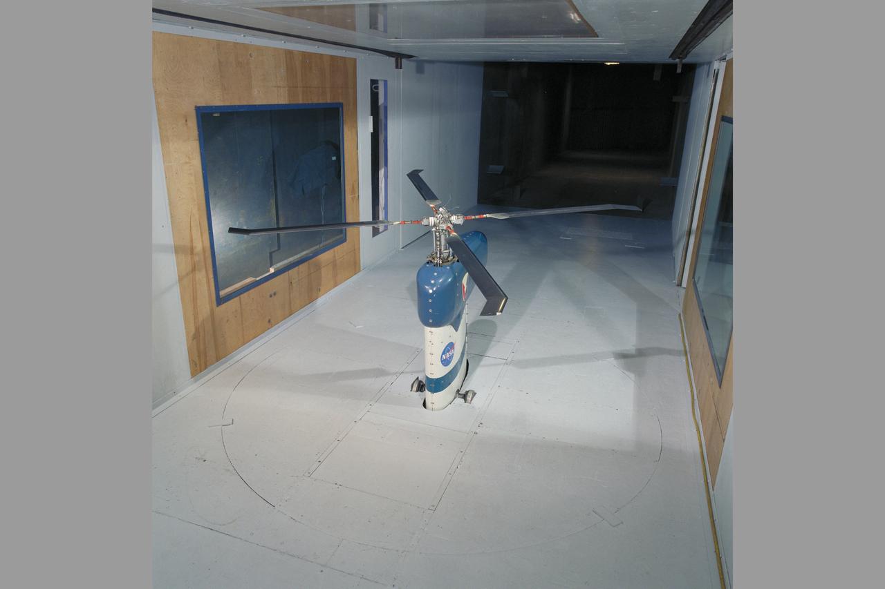 ADM Swept with NASA logo moved forward.  ADM Swept Tip Rotor in 7 x 10ft.#1 Wind Tunnel Test-7101099.