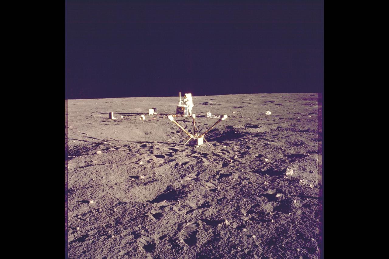 Apollo 12 mission deploys Ames developed special Lunar surface Magnetometer to measure magnetic fields on the moon (Tri-axis magnetometer)
