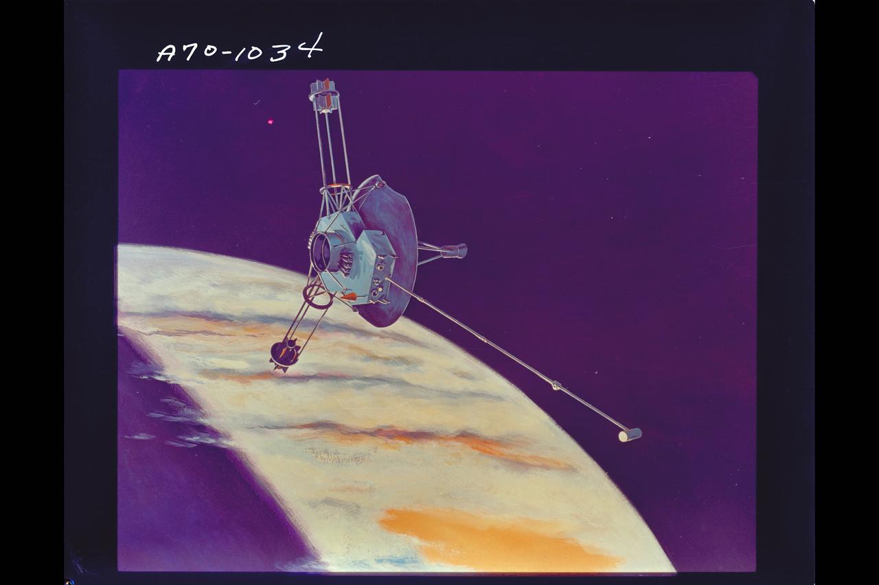Pioneer F/G spacecraft in orbit around Jupiter artwork
