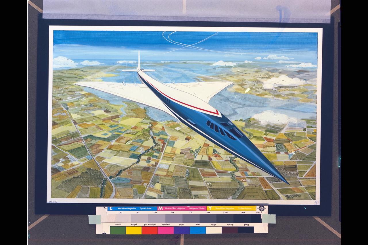 NASA ART by Rick Guidice Supersonic (SST) aircraft technology concept in flight artwork  (OART)