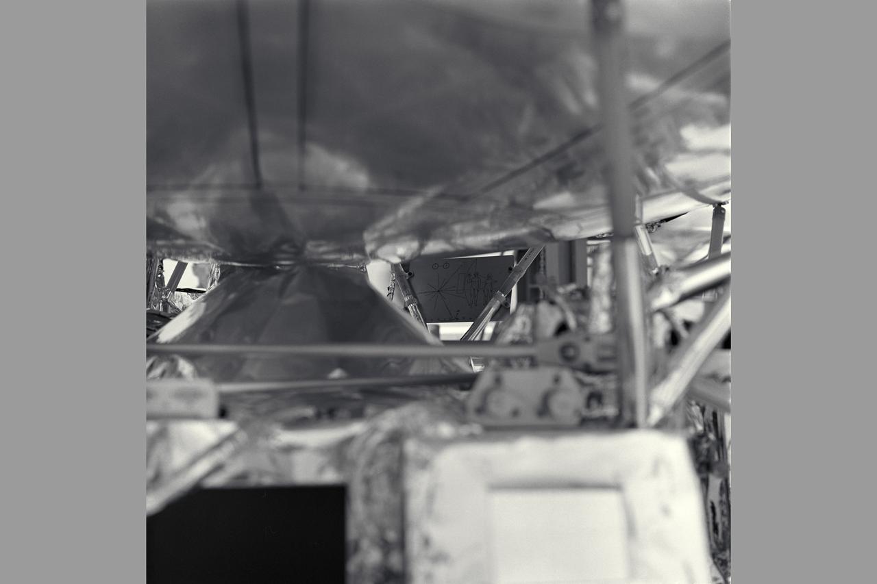 Pioneer-10 interstellar plaque positioned on spacecraft