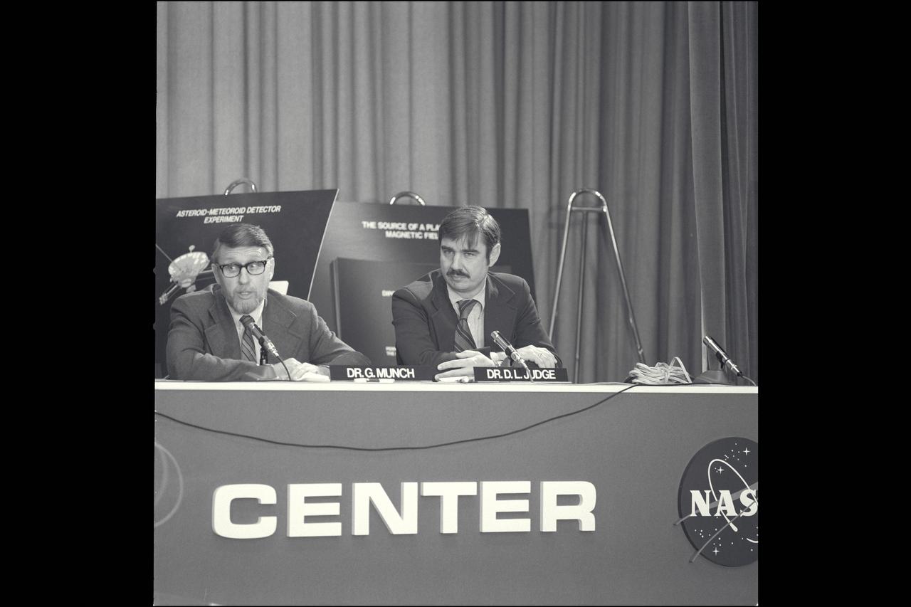 Dr G Munch and Dr D.l. Judge sit on Press Panel during the Pioneer 10 Mission to Jupiter live from Ames Research Center