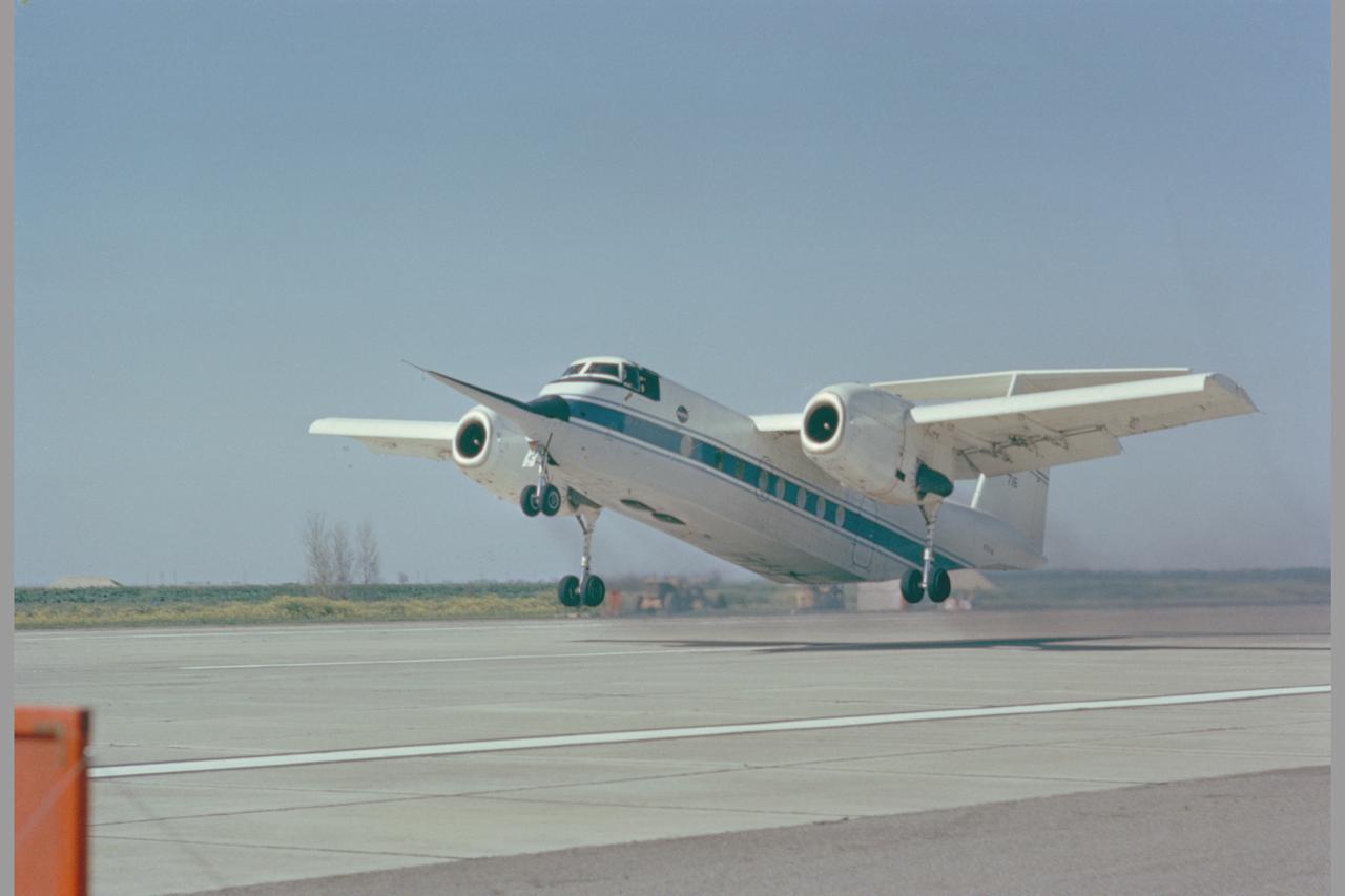 C-8A (NASA-716) Buffalo Augmentor Wing Jet STOL Research Aircraft at Crows Landing during take-off