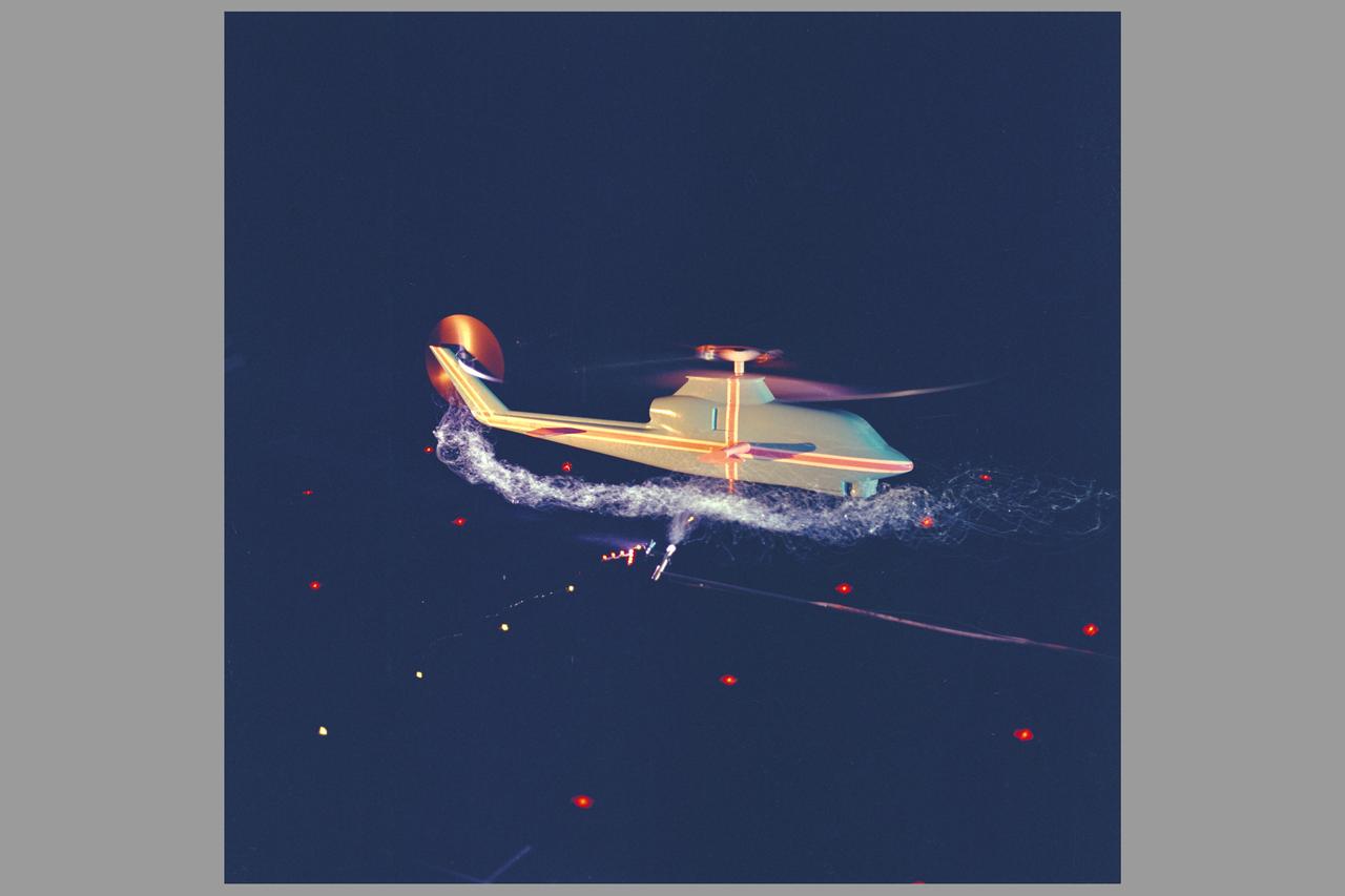 AH-1G Cobra helicopter model tail rotor flow visualization testing in 7X10ft#2 W.T. (Army tunnel - no test number)