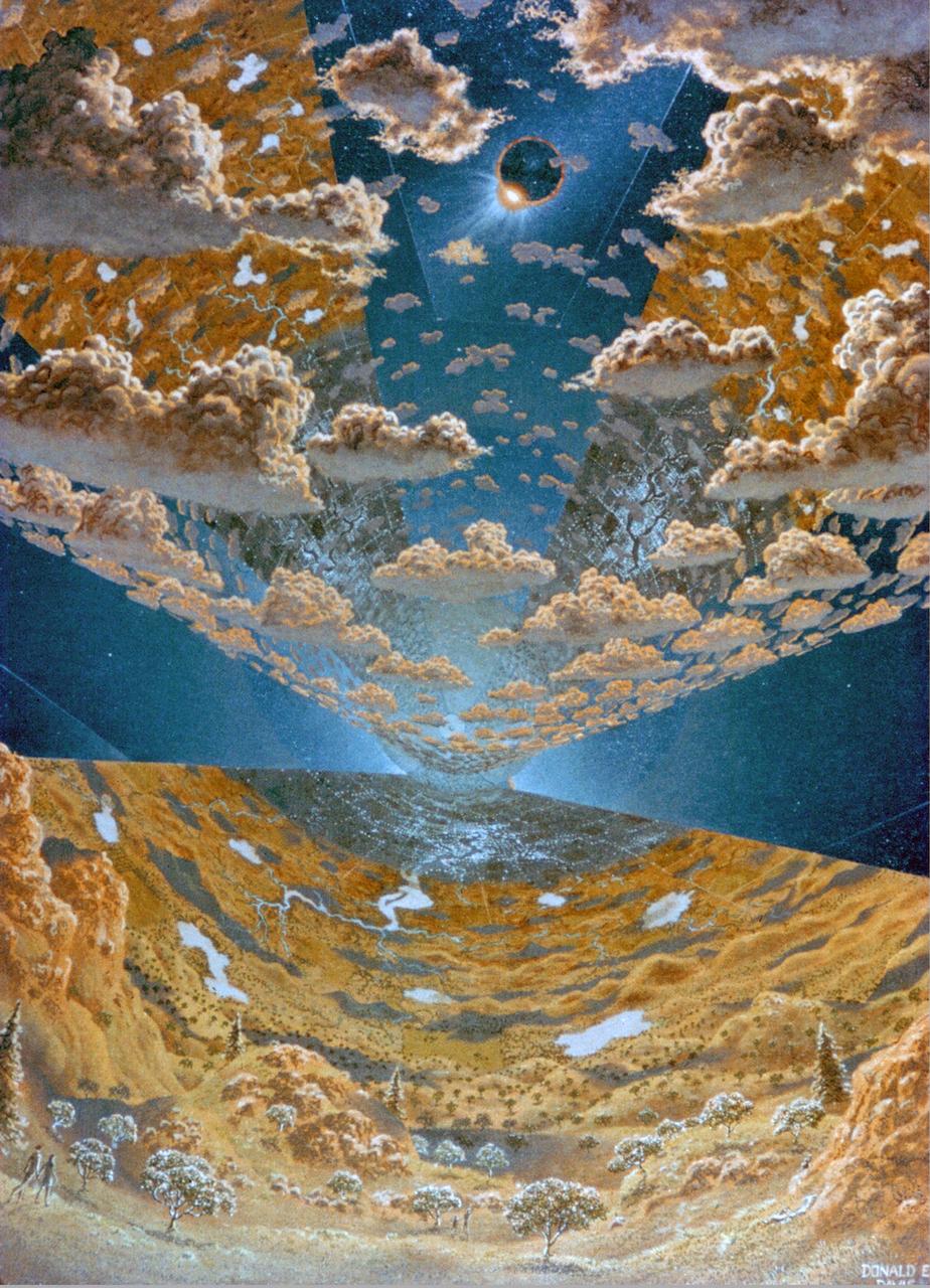 Interior View of L-5 Torus Sphere Colony.  Space Colonization. Artwork by Don Davis