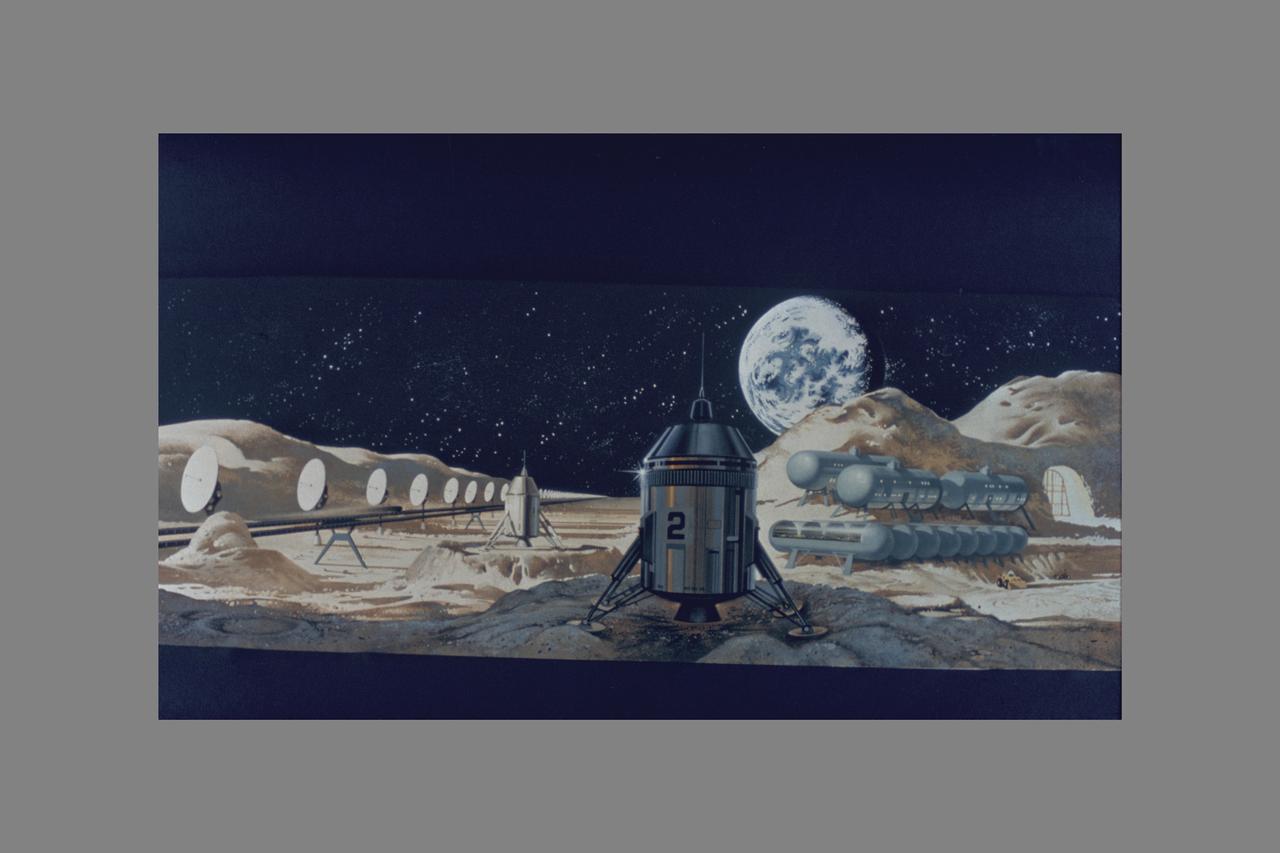 View of Moon of Equipment (transmitters). Space Colonization - Artwork.