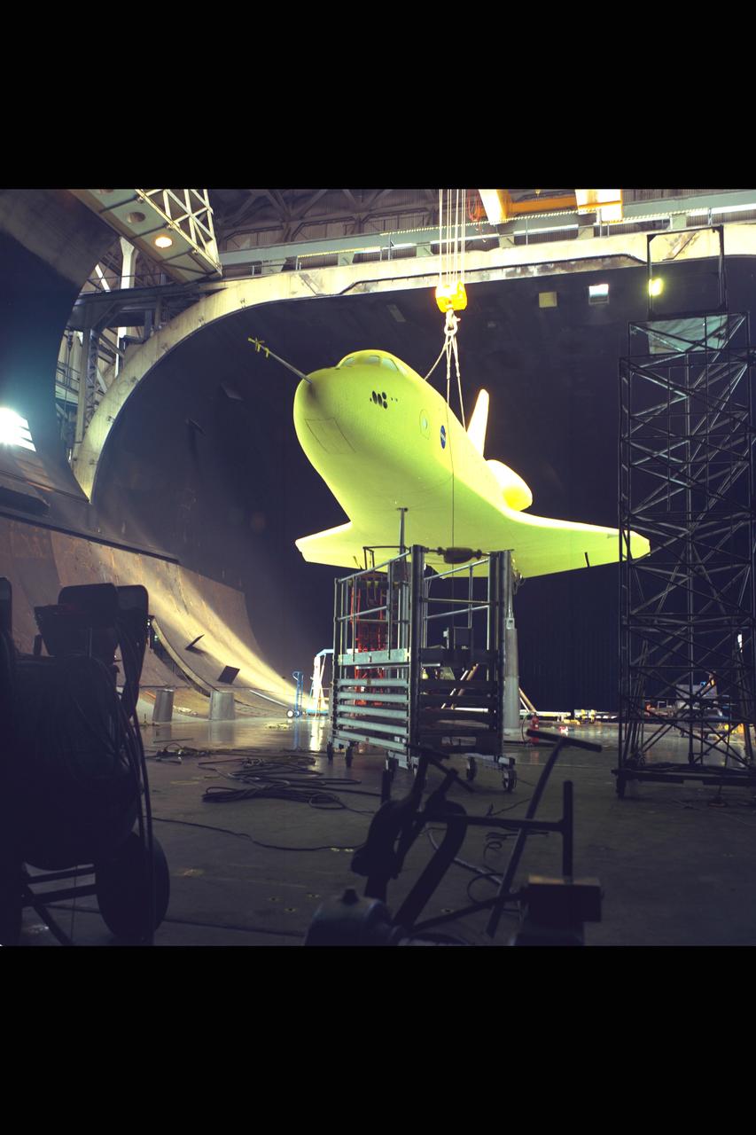 Space Shuttle A-100 installation in the NASA Ames 40x80ft Supsonic Wind Tunnel.