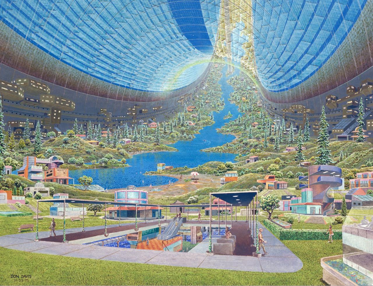 Torus sphere Interior view. Space Colonization.  Artist:  Don Davis ref: NASA SP-413; Space Settlements: A Design Study