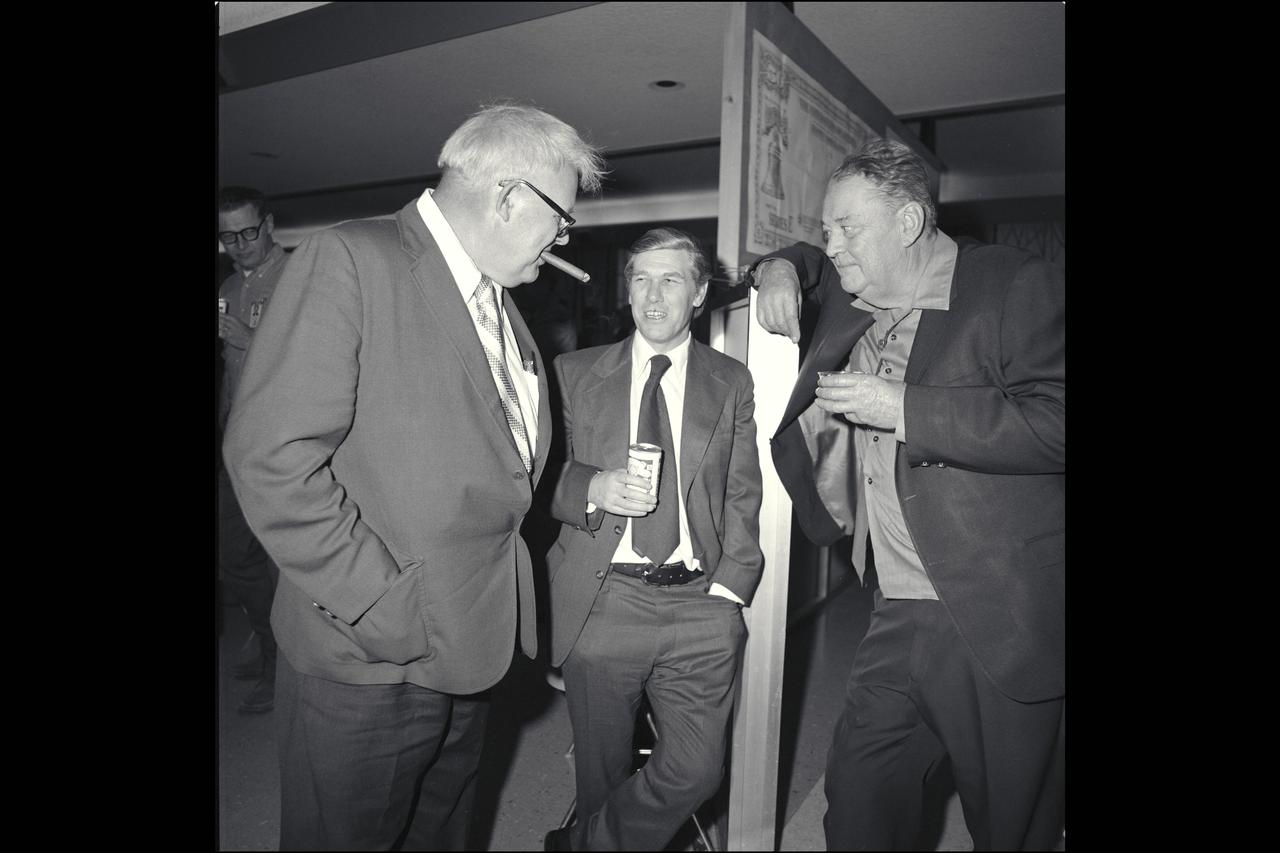 The Ames spirit of free and vigorous discussion; Left to right: Harv Lomax, Leonard Roberts and Harvey Allen during an award ceremony honoring R.T. Jones.