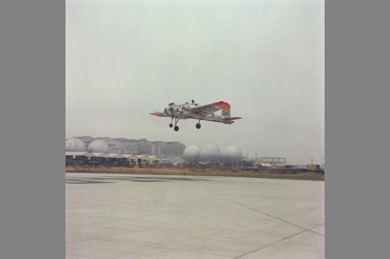 X-14 Aircraft during hover flight tests at VTOL test pad