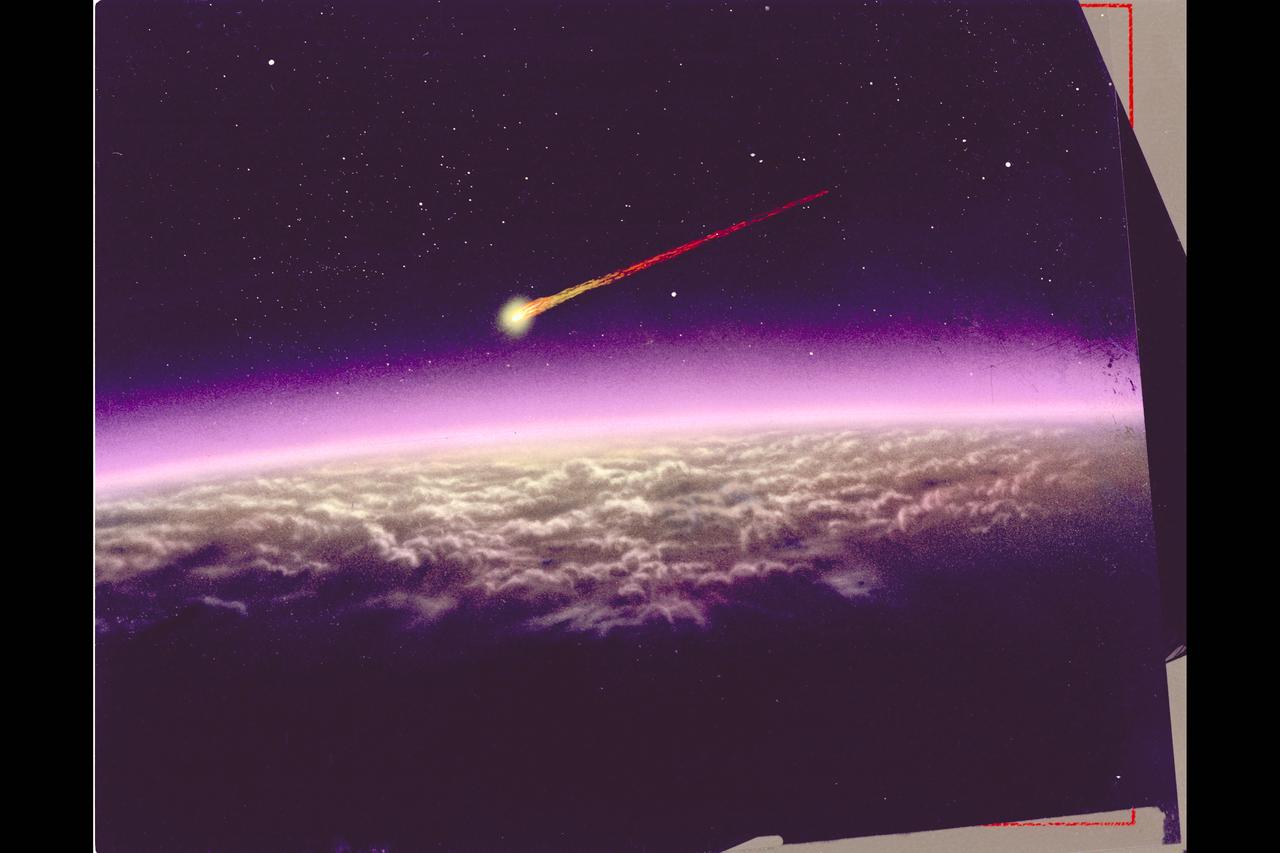 Art By Don Davis As the probes and the bus enter the Venusian atmosphere they glowed briefly like meteorites. The bus as shown in this artisit's rendering, was most spectacular because it did not carry a heat shield; as a result, it burned up completely.