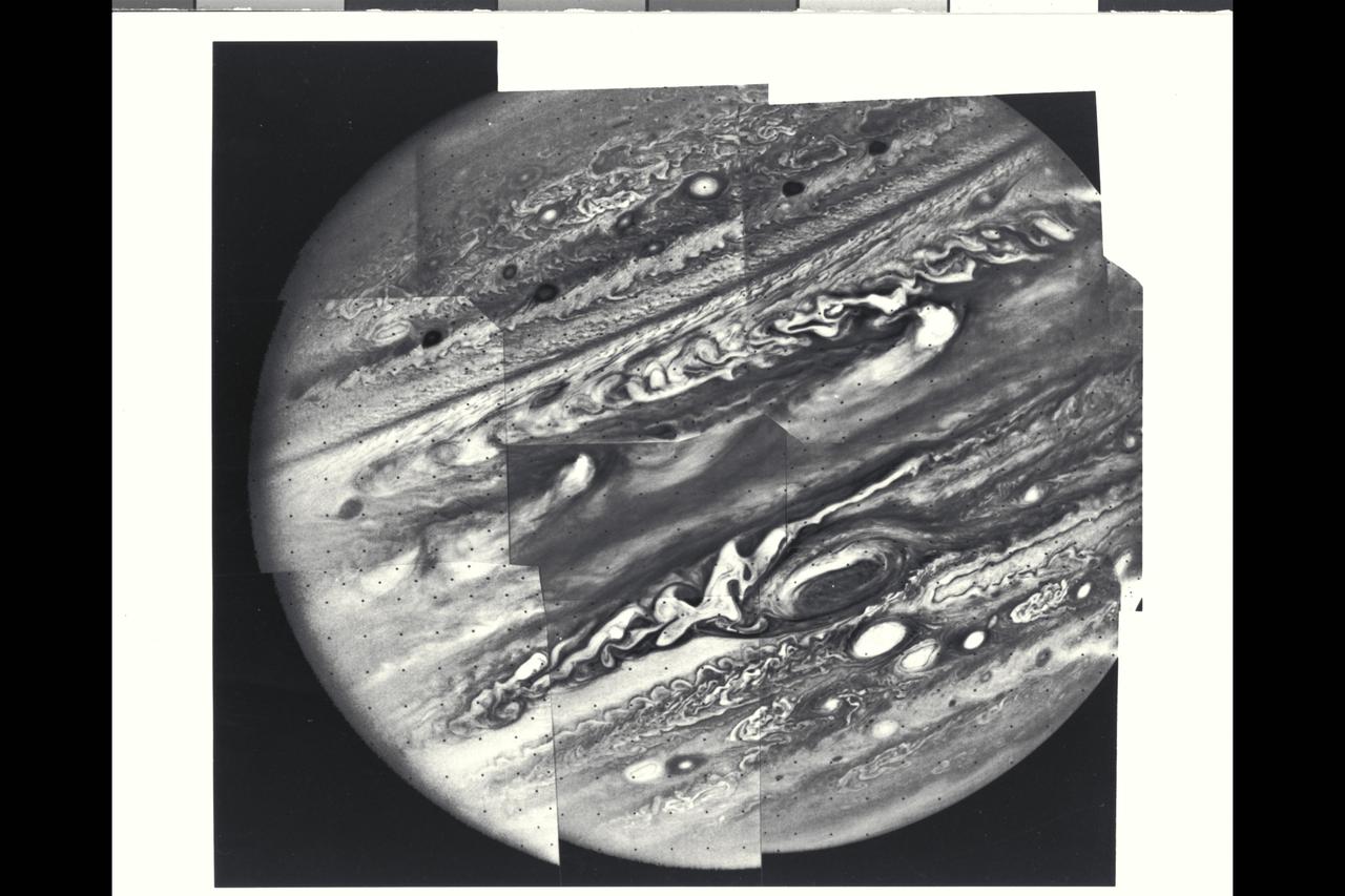 Jupiter as seen by Voyager 1, mosaic of planet. (JPL ref. No. P-21147)