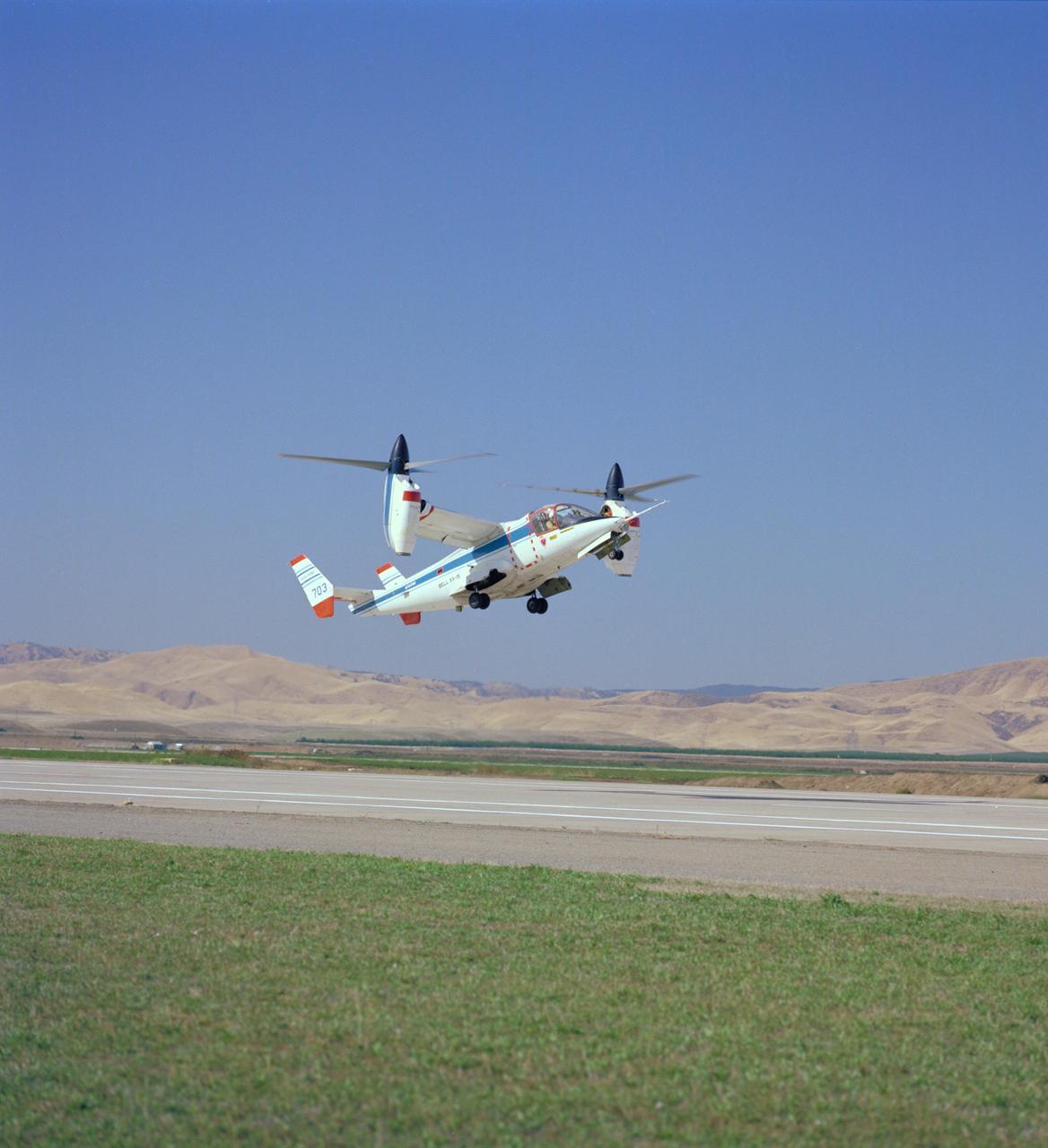 XV-15 (NASA-703) Tilt Rotor take-offs at the NASA Ames facility at Crows Landing, CA