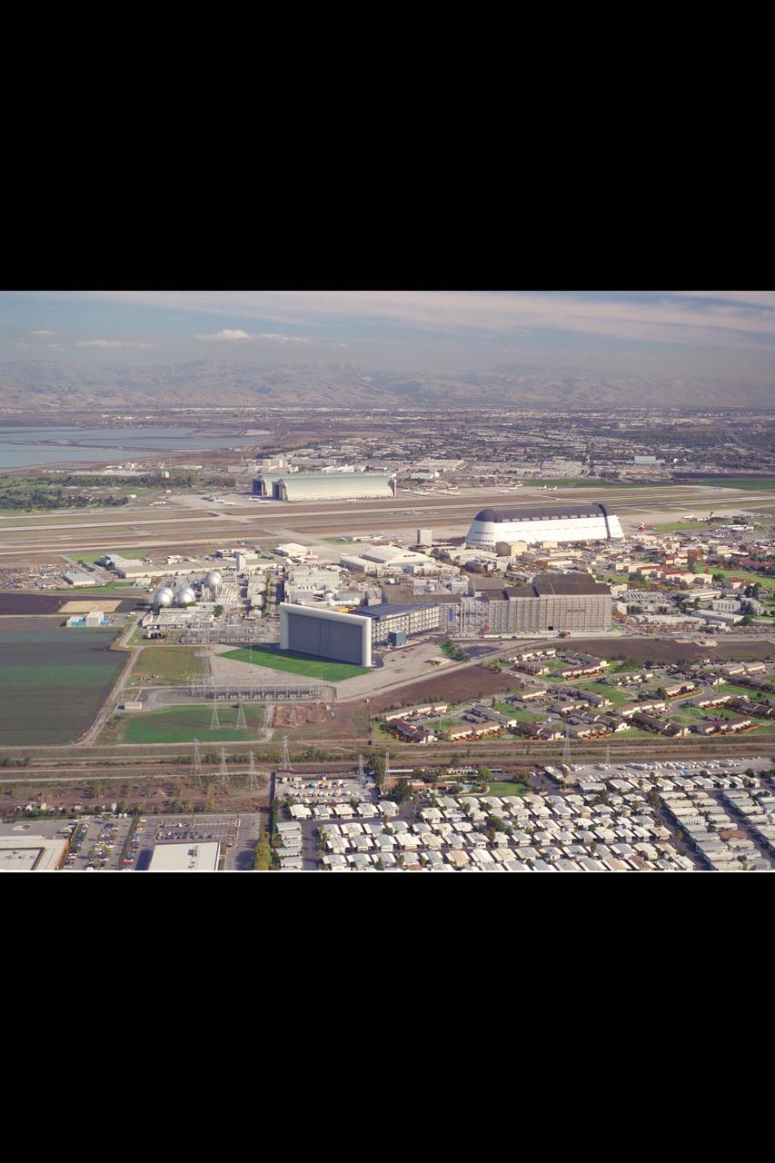 Ames Research Center, Moffett Field, CA Aerials showing the National Full Scale Aerodynamic Complex (NFAC) sign which can be seen from U.S. Highway 101 in Northern California