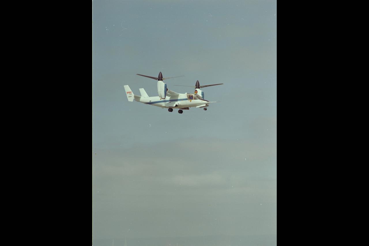 XV-15 Tilt Rotor (NASA-703) hovers at Ames Research Center