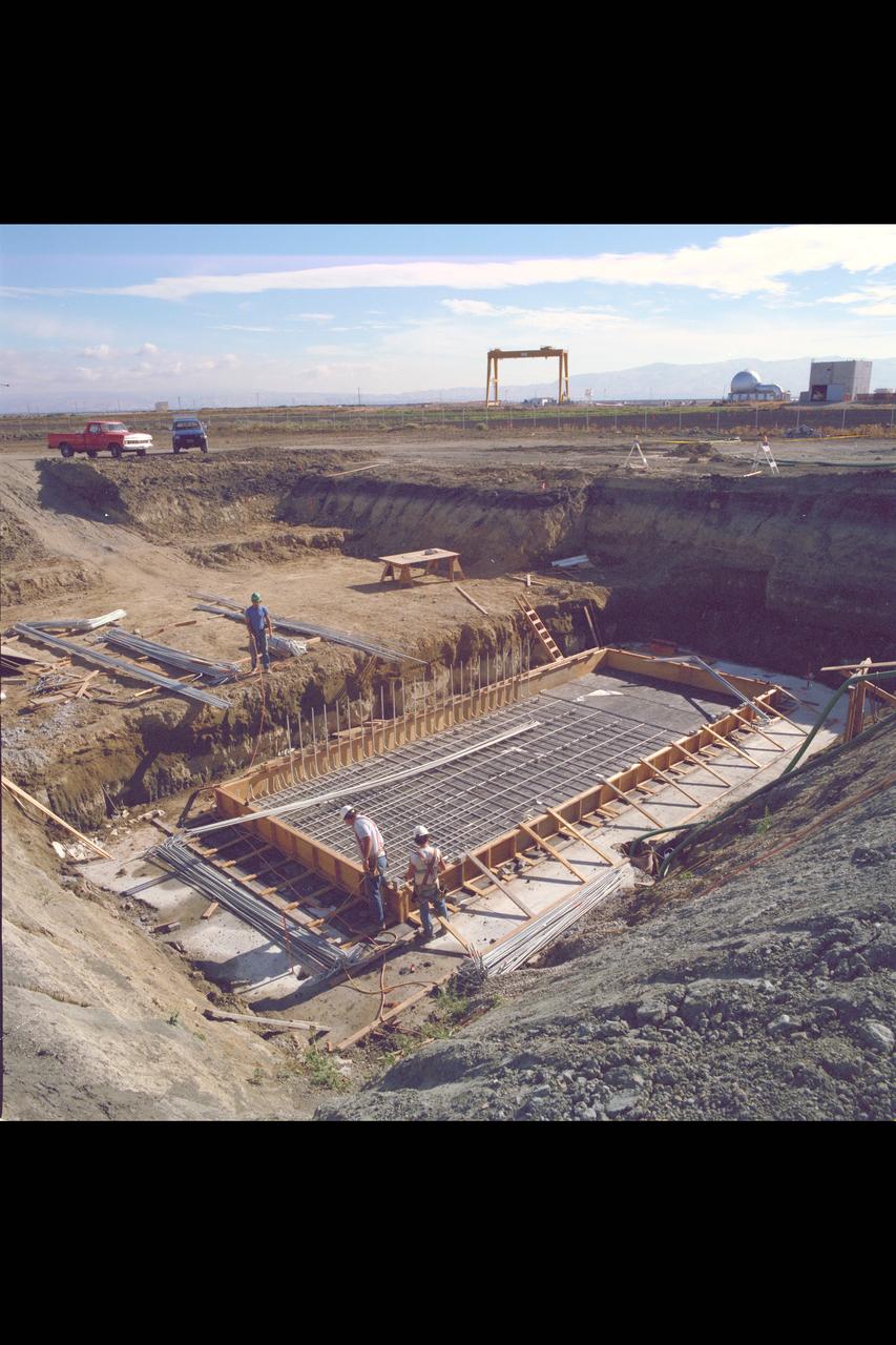 N-258 NAS (Numerical Aerodynamic Simualtion) Facility,  aerials of (pre) construction site,  Foundation Roof top view
