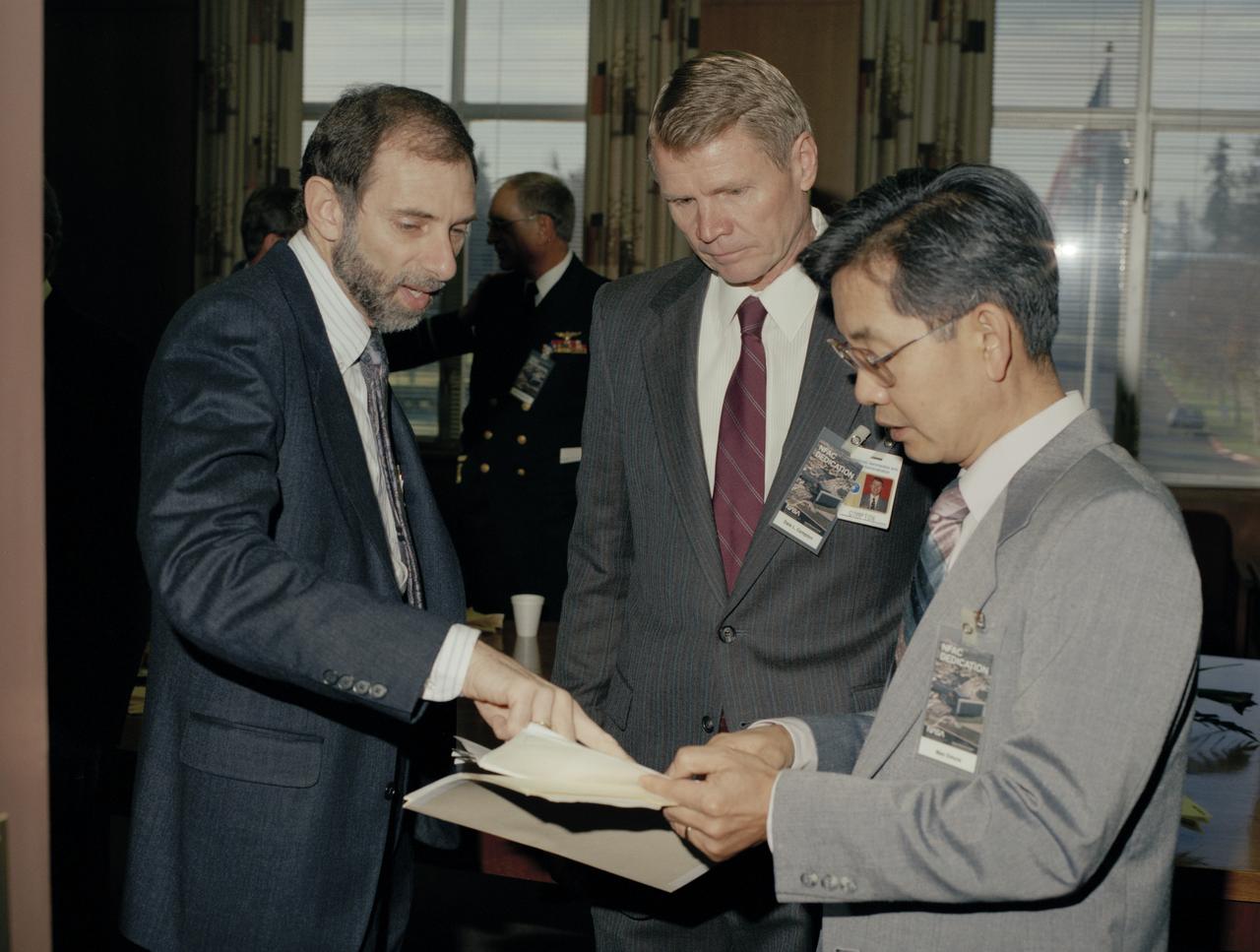 NASA Ames National Full-Scale Aerodynamic Facility (40x80x120ft Wind Tunnels & Outdoor Aerodynamic Research Facility - OARF) 1987 NFAC dedication - middle Dale Compton, on right Mas Omura