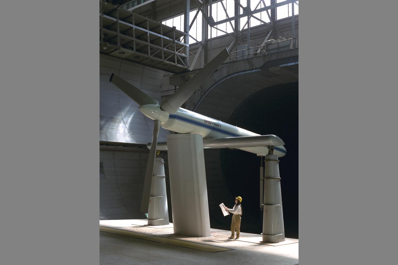 NASA/Navy V-22 Rotor testing in the NASA Ames 40x80ft. Subsonic Wind.Tunnel. Test-568 with Ruth Hefferman checking specifications.
