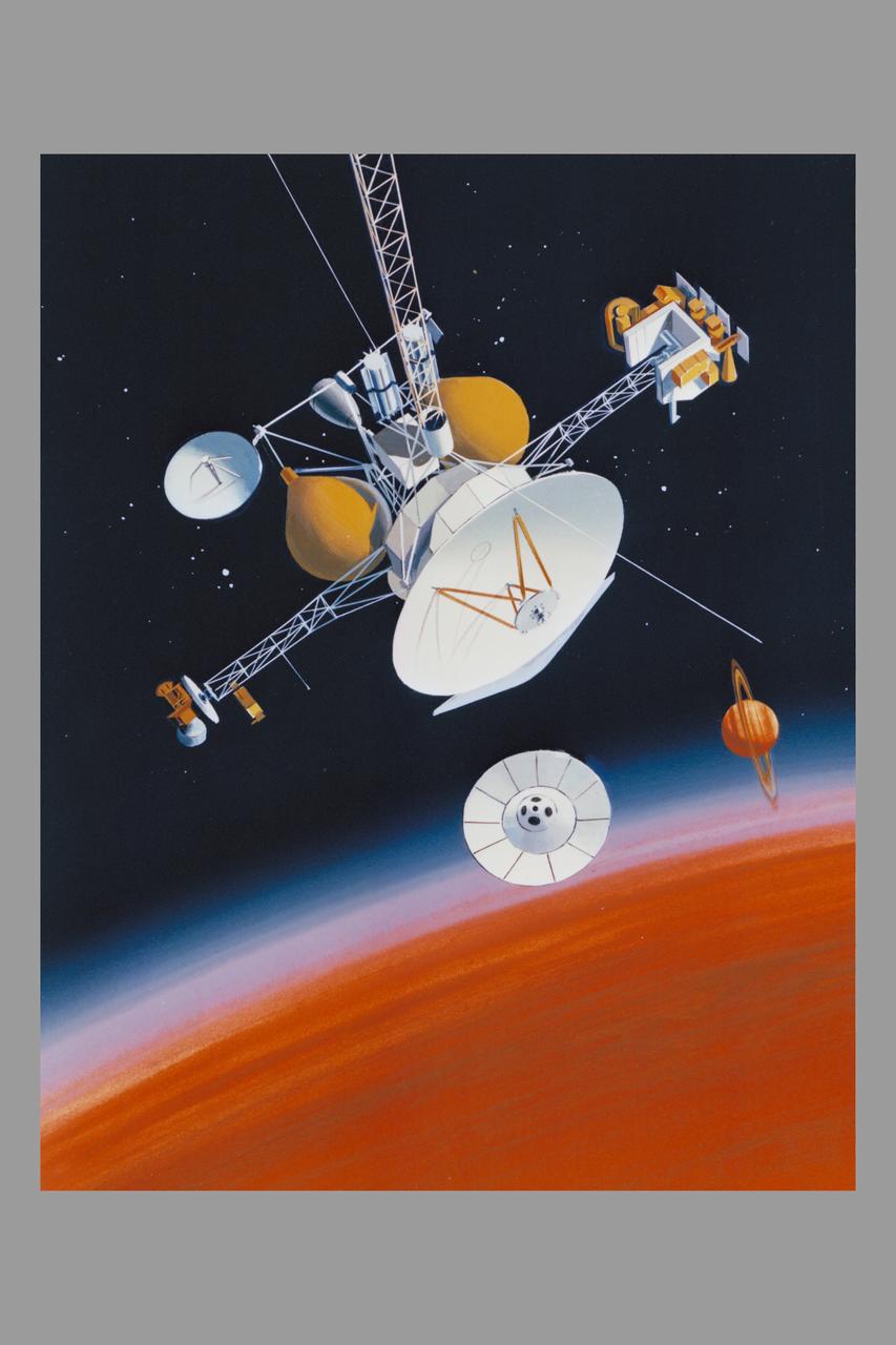 Cassini Mission Artwork: Saturn Orbitor and Titan Probe Spacecraft (ref: P-33300)